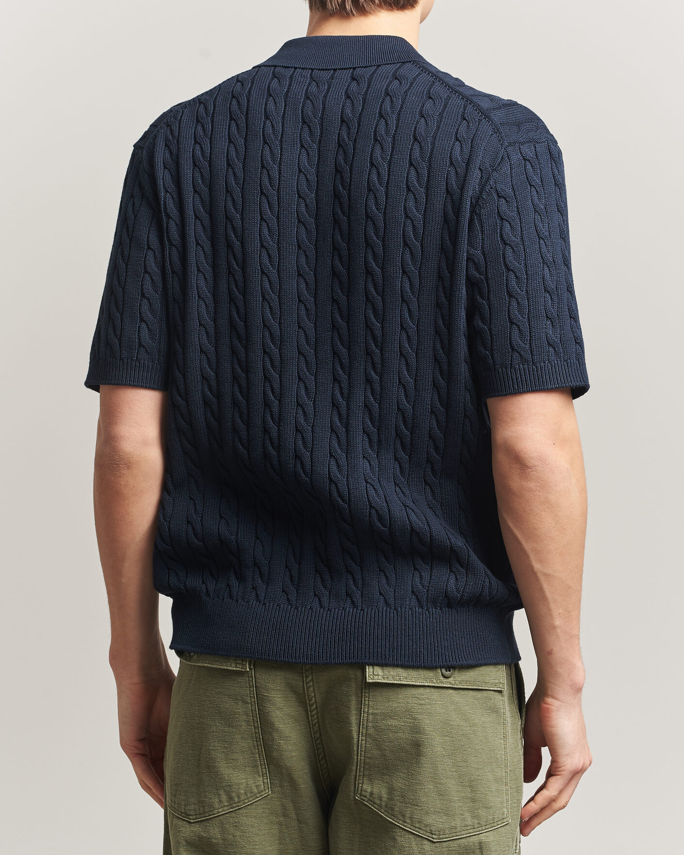 Heren | Polo's | BEAMS PLUS | Short Sleeve Cable Polo Navy
