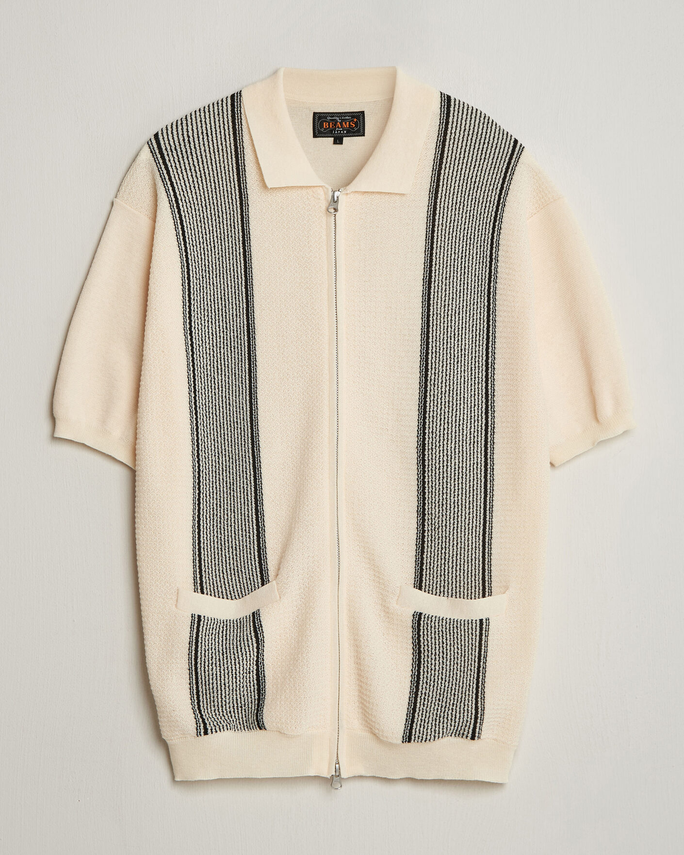 Heren | Polo's | BEAMS PLUS | Zip Knit Striped Polo Off White