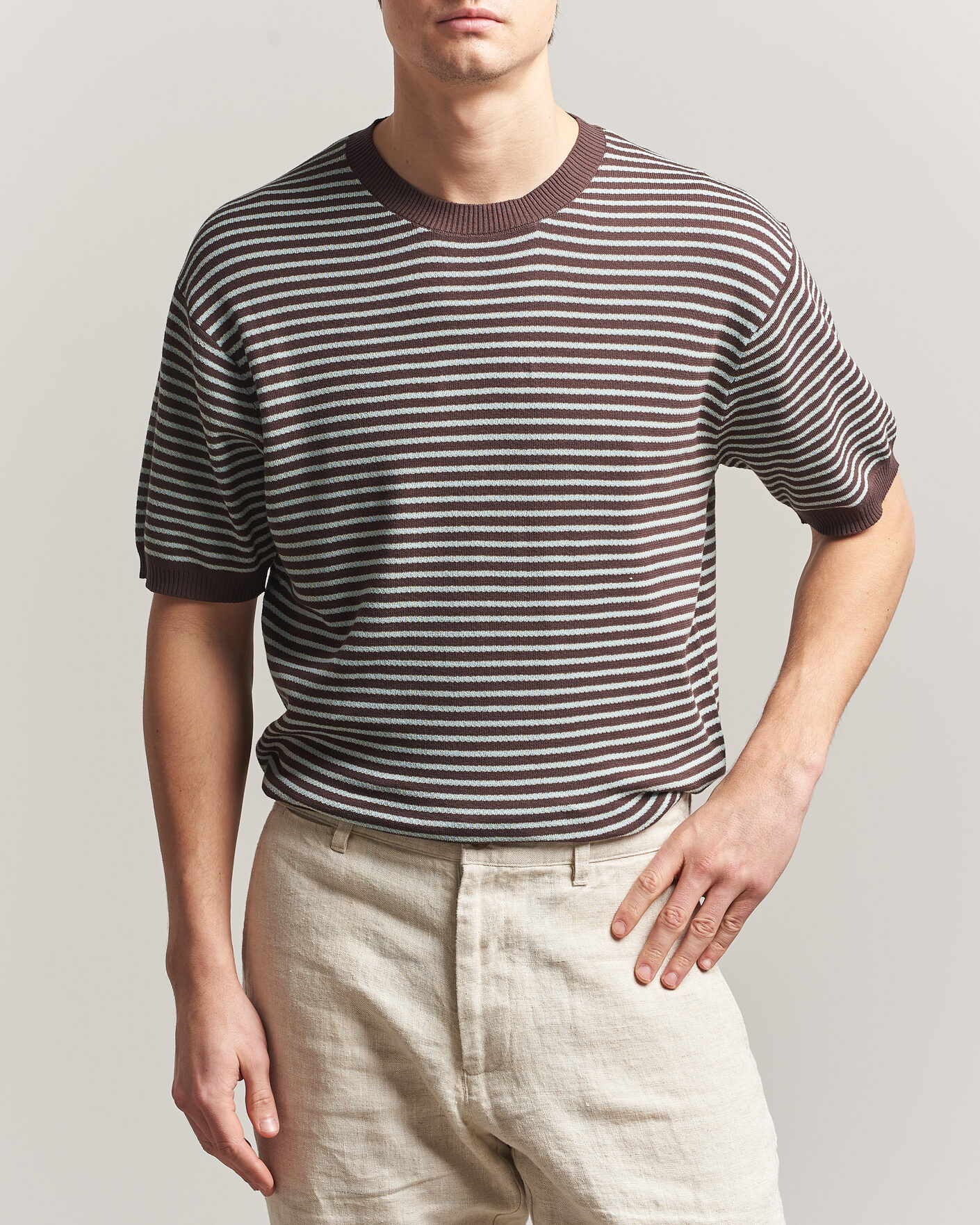 Heren | T-shirts | BEAMS PLUS | Jacquard Knit T-Shirt Brown