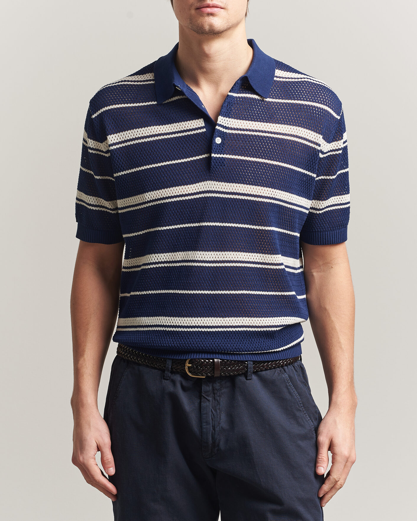 Heren | Polo's | BEAMS PLUS | Short Sleeve Mesh Knit Polo Navy
