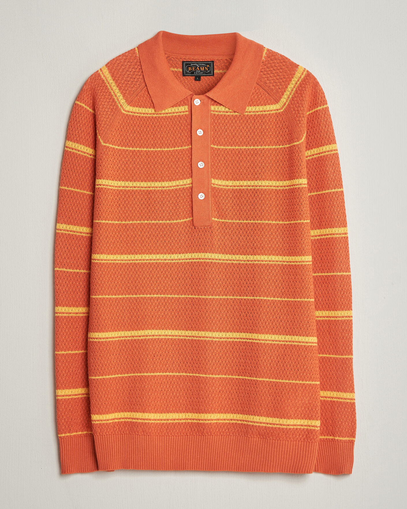 Heren | Polo's | BEAMS PLUS | Long Sleeve Knit Polo Orange Stripe