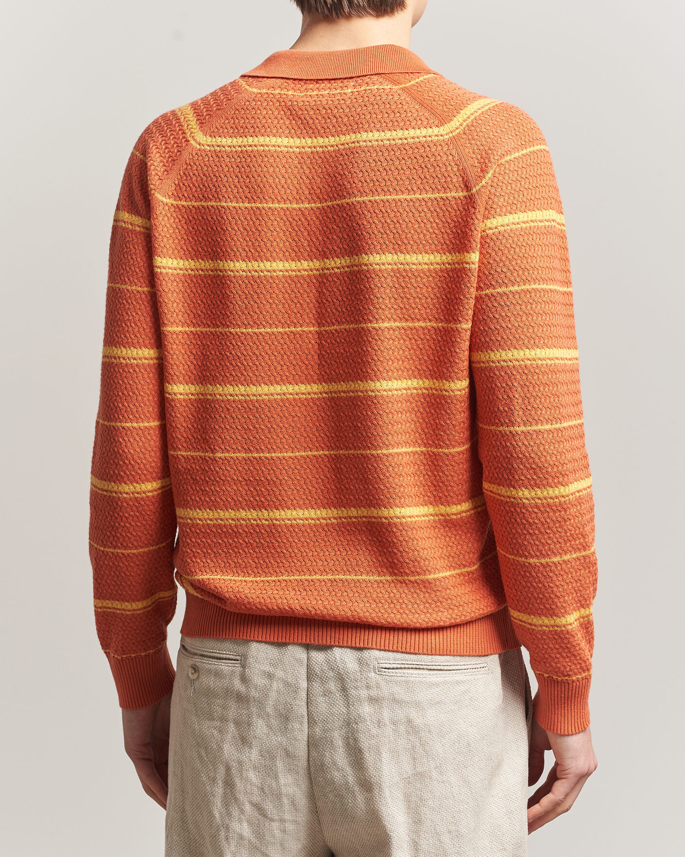 Heren | Polo's | BEAMS PLUS | Long Sleeve Knit Polo Orange Stripe