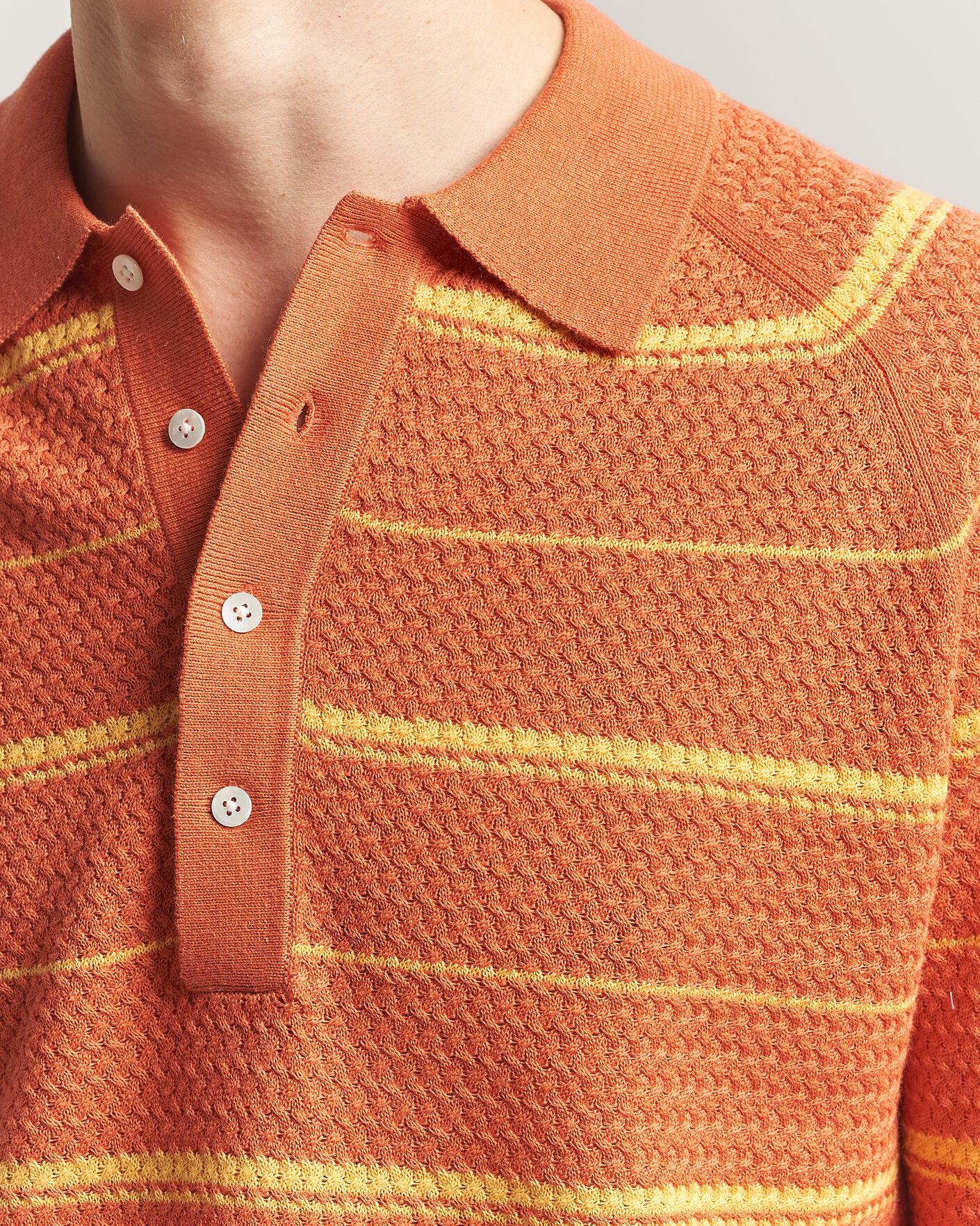 Heren | Polo's | BEAMS PLUS | Long Sleeve Knit Polo Orange Stripe