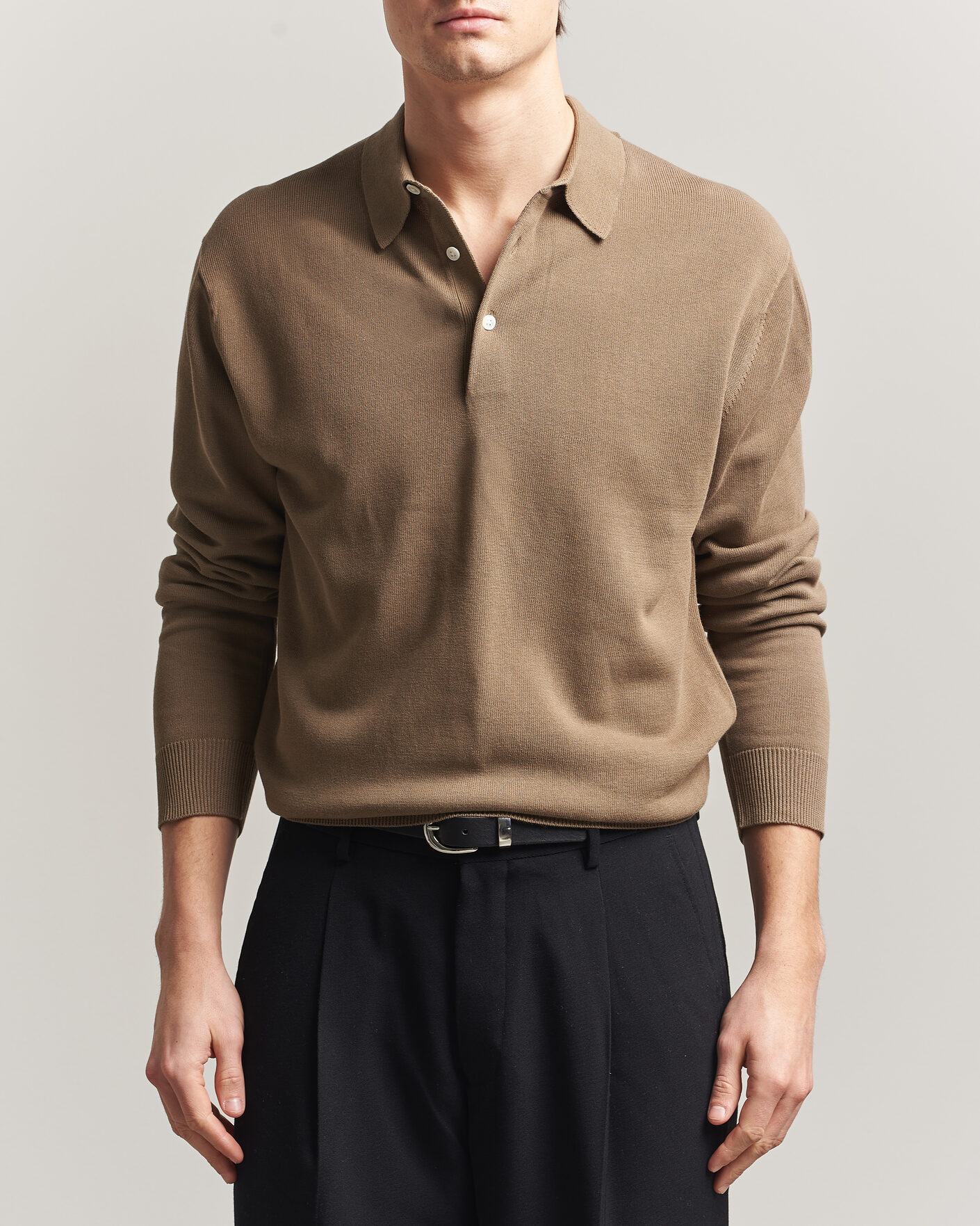 Heren | Polo's | BEAMS PLUS | Long Sleeve 12G Knit Polo Mocha