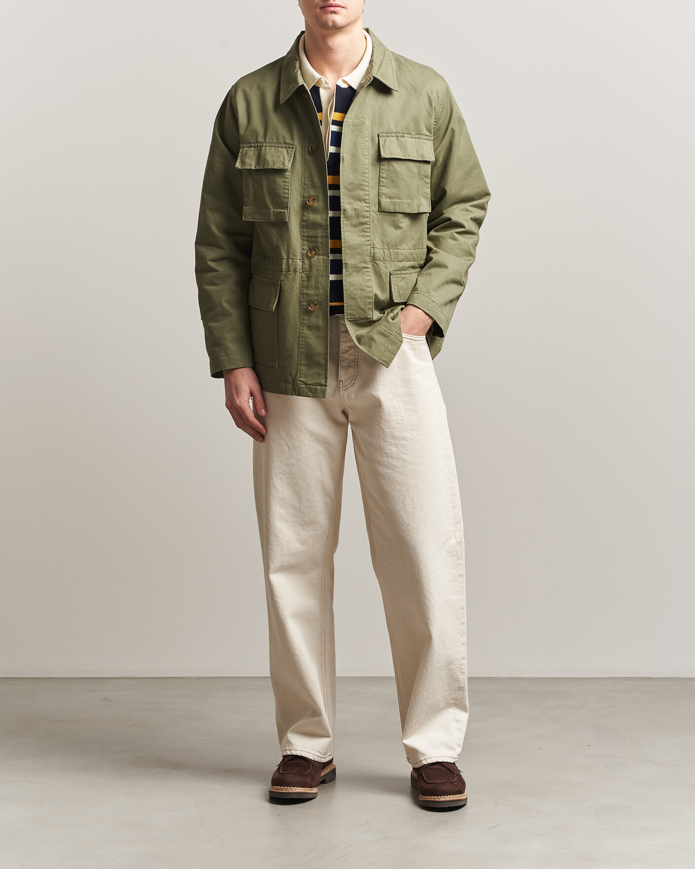 Heren | Jassen | Baracuta | Washed Cotton Twill Field Shacket Lichen Green