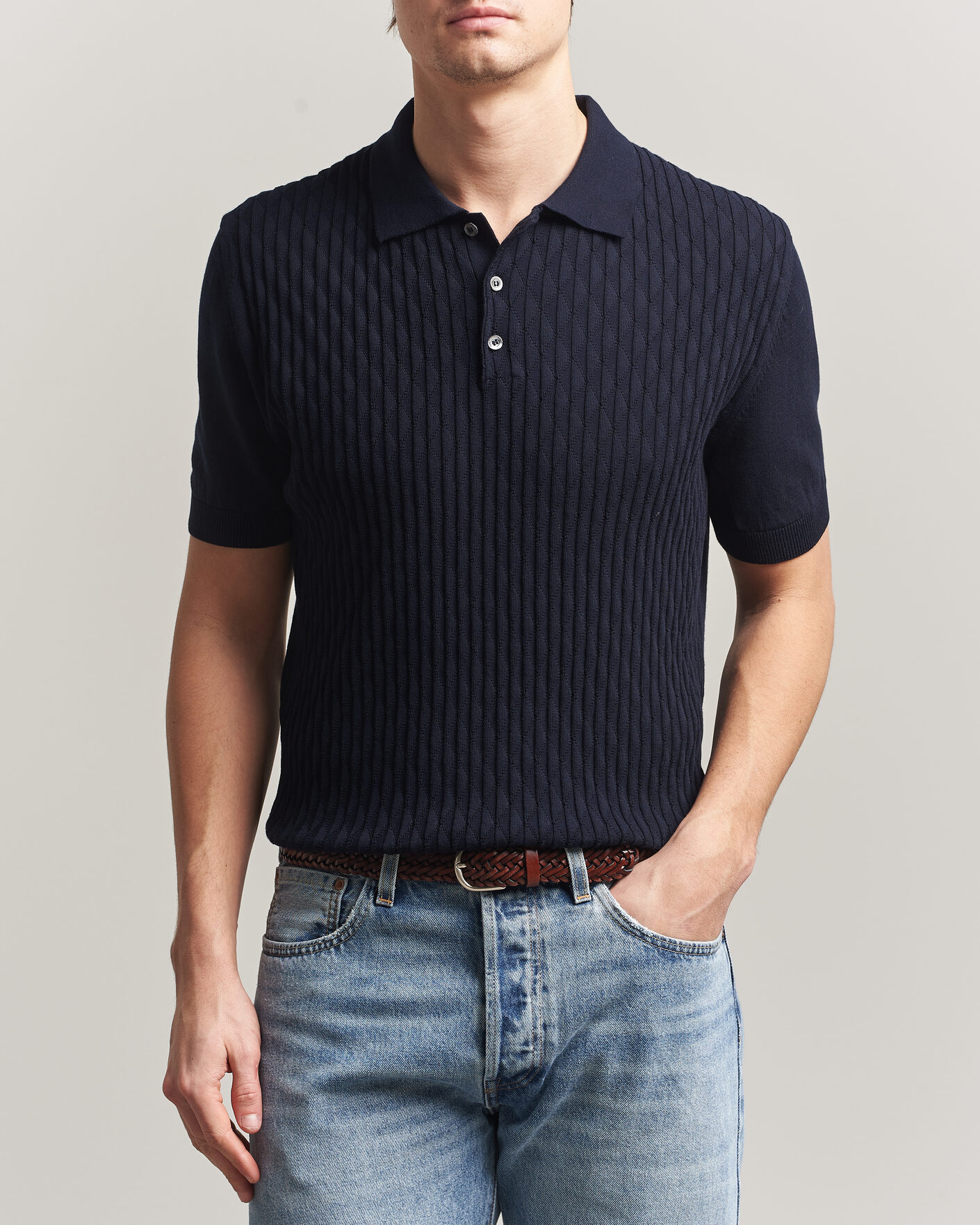Heren | Polo's | Baracuta | Pattern Stich Polo Navy