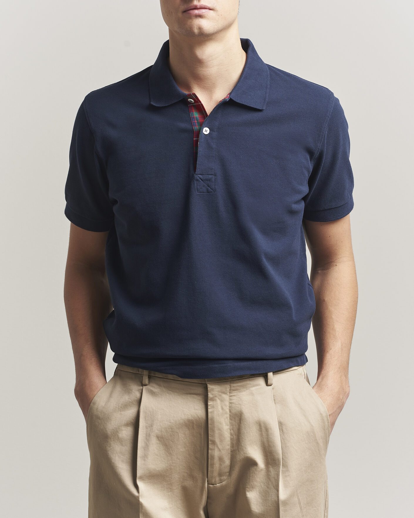Heren | Polo's | Baracuta | Tartan Placket Piquet Polo Navy
