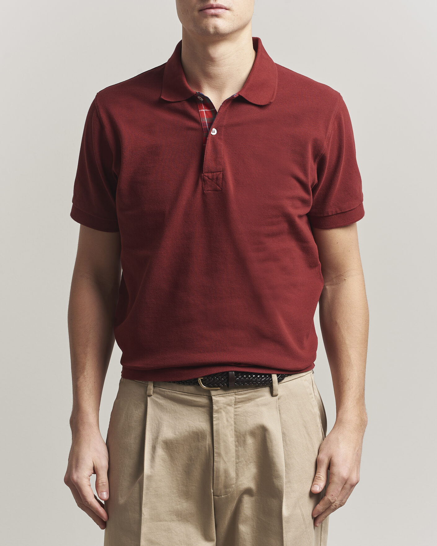 Heren | Polo's | Baracuta | Tartan Placket Piquet Polo Oxblood