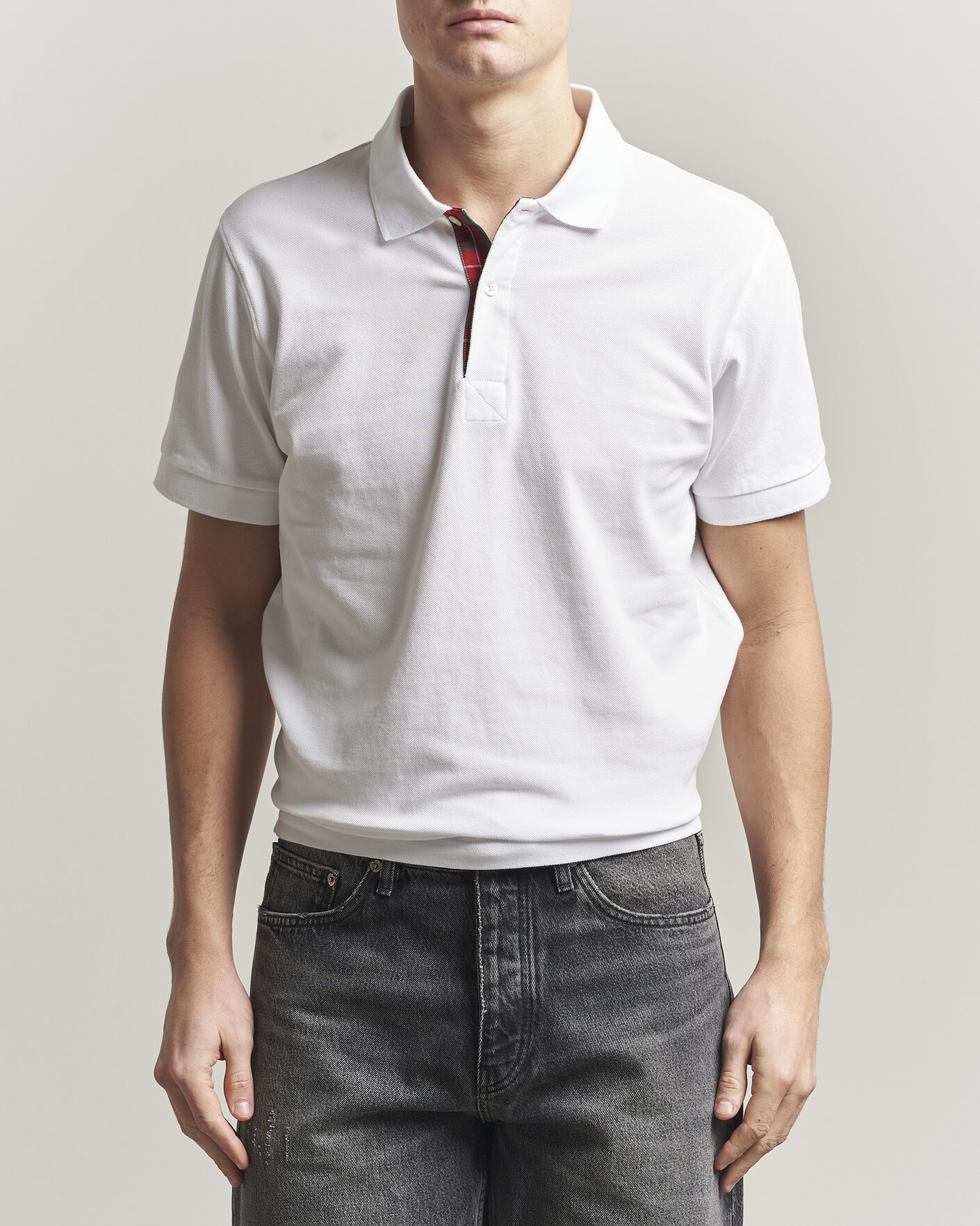 Heren | Polo's | Baracuta | Tartan Placket Piquet Polo Bone White