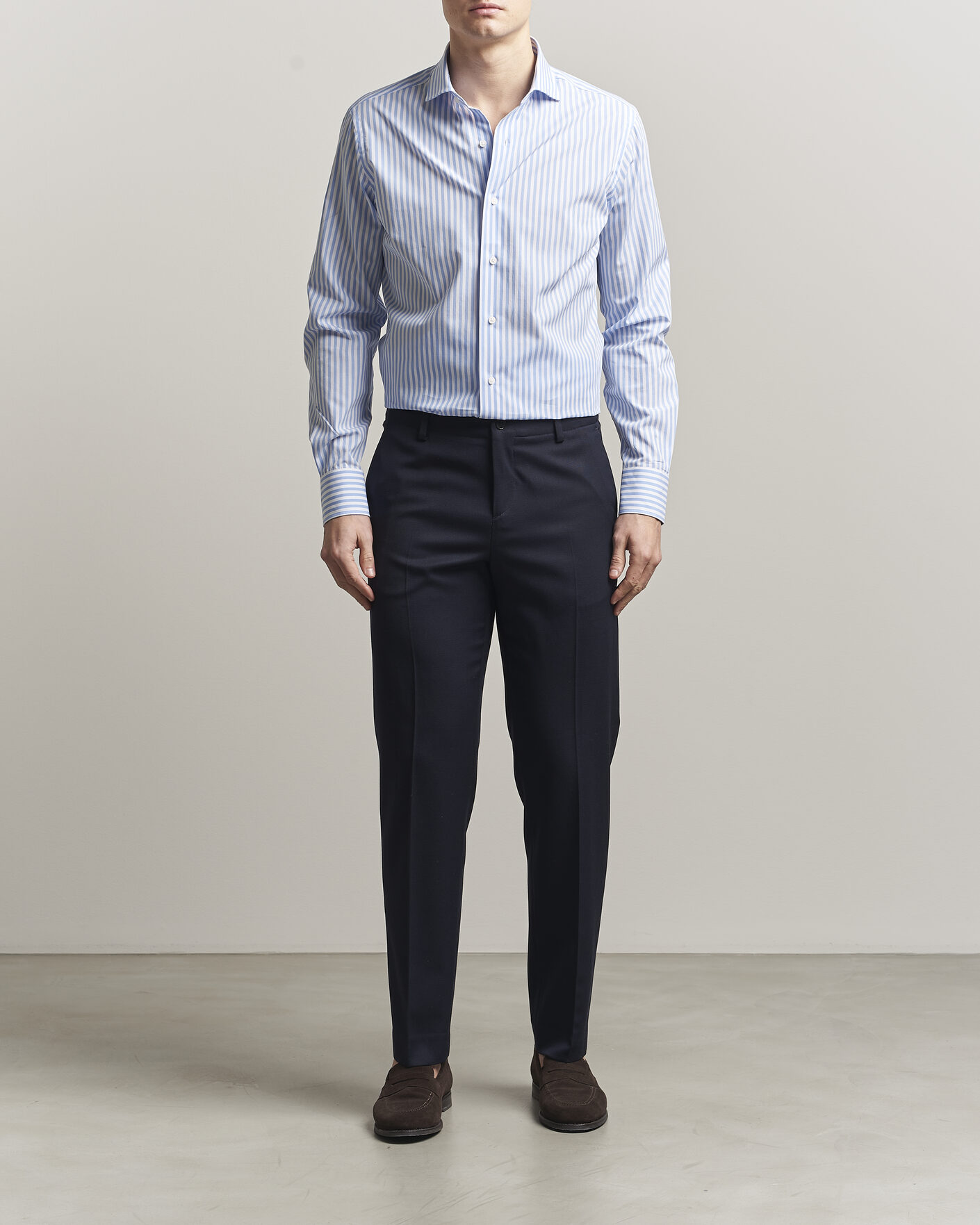 Heren | Overhemden | Grigio | Cotton Poplin Dress Shirt Light Blue Stripe