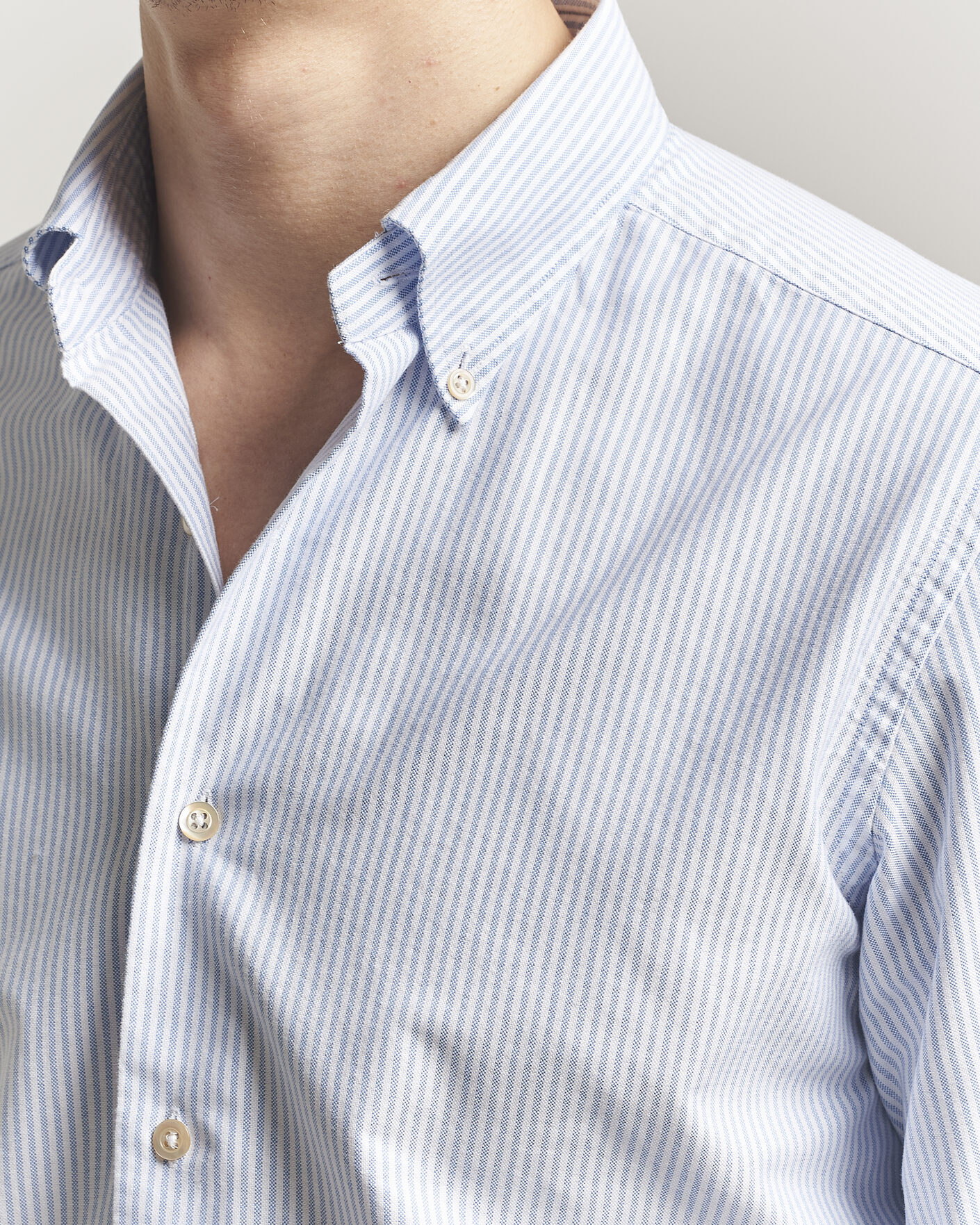 Heren | Overhemden | Grigio | Oxford Button Down Shirt Light Blue Stripe