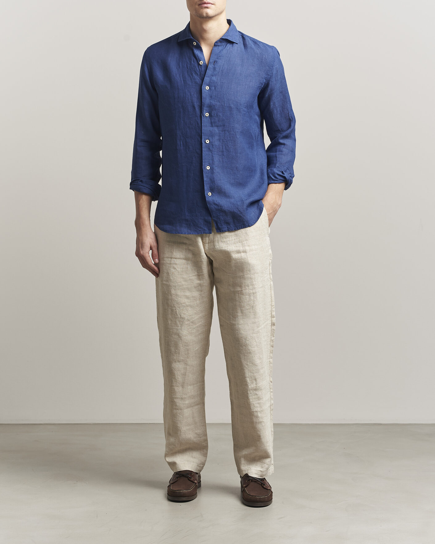 Heren | Overhemden | Grigio | Washed Linen Shirt Navy