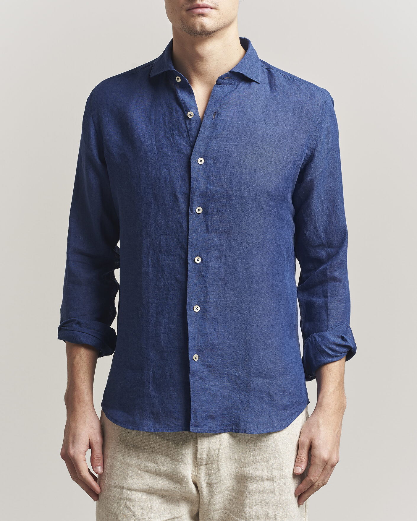 Heren | Overhemden | Grigio | Washed Linen Shirt Navy