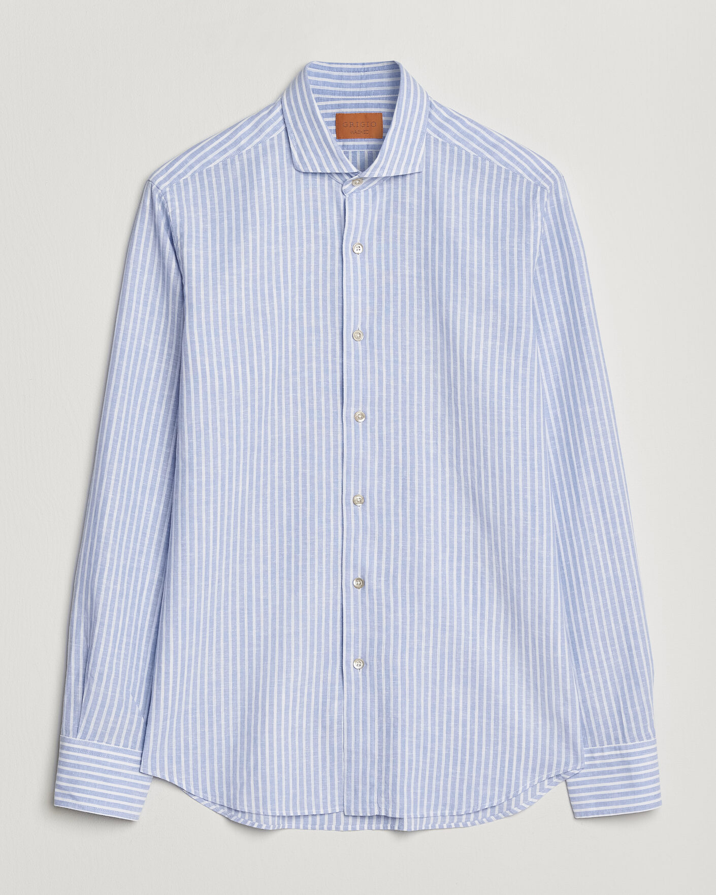 Heren | Overhemden | Grigio | Washed Cotton/Linen Shirt Blue Stripe