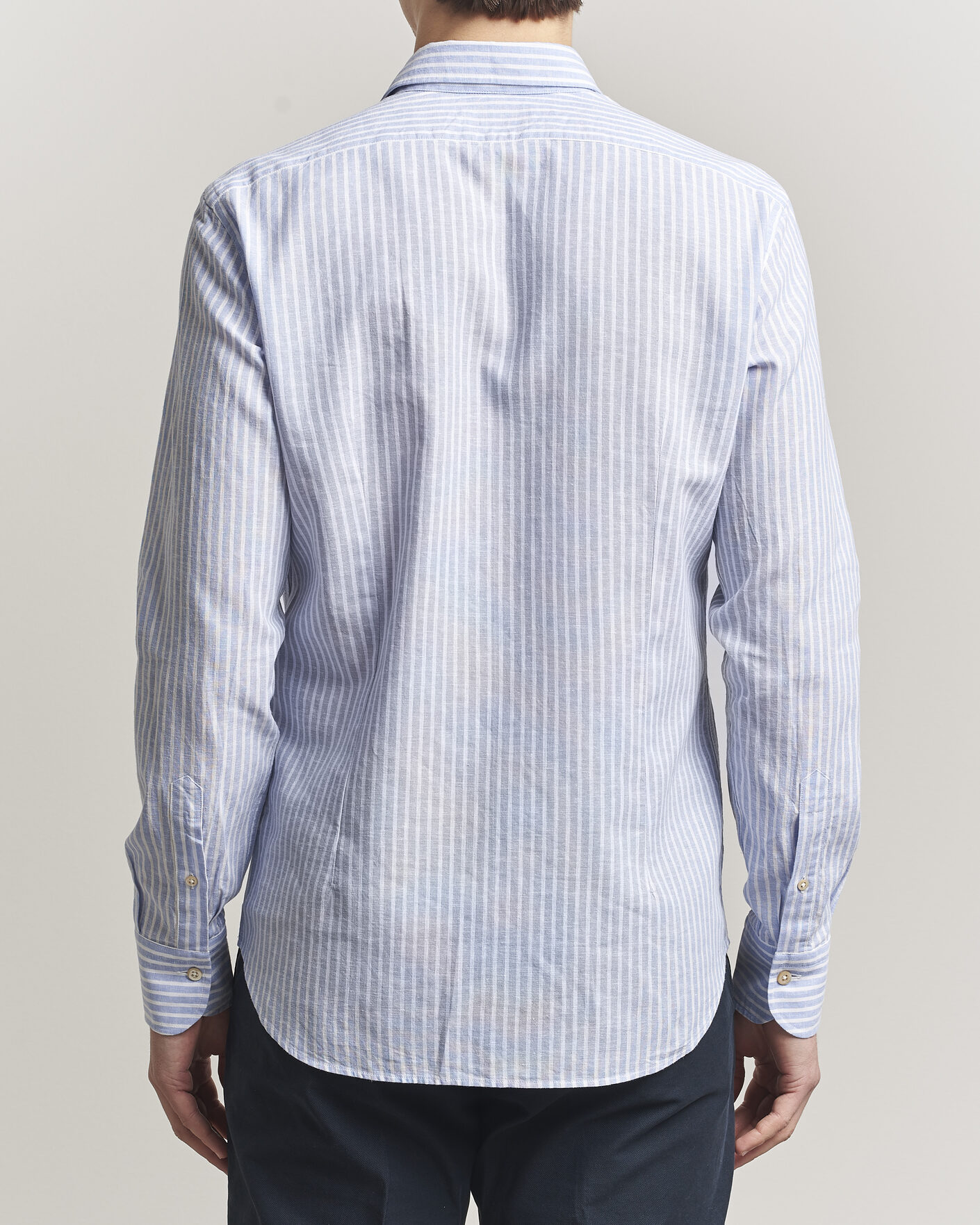 Heren | Overhemden | Grigio | Washed Cotton/Linen Shirt Blue Stripe