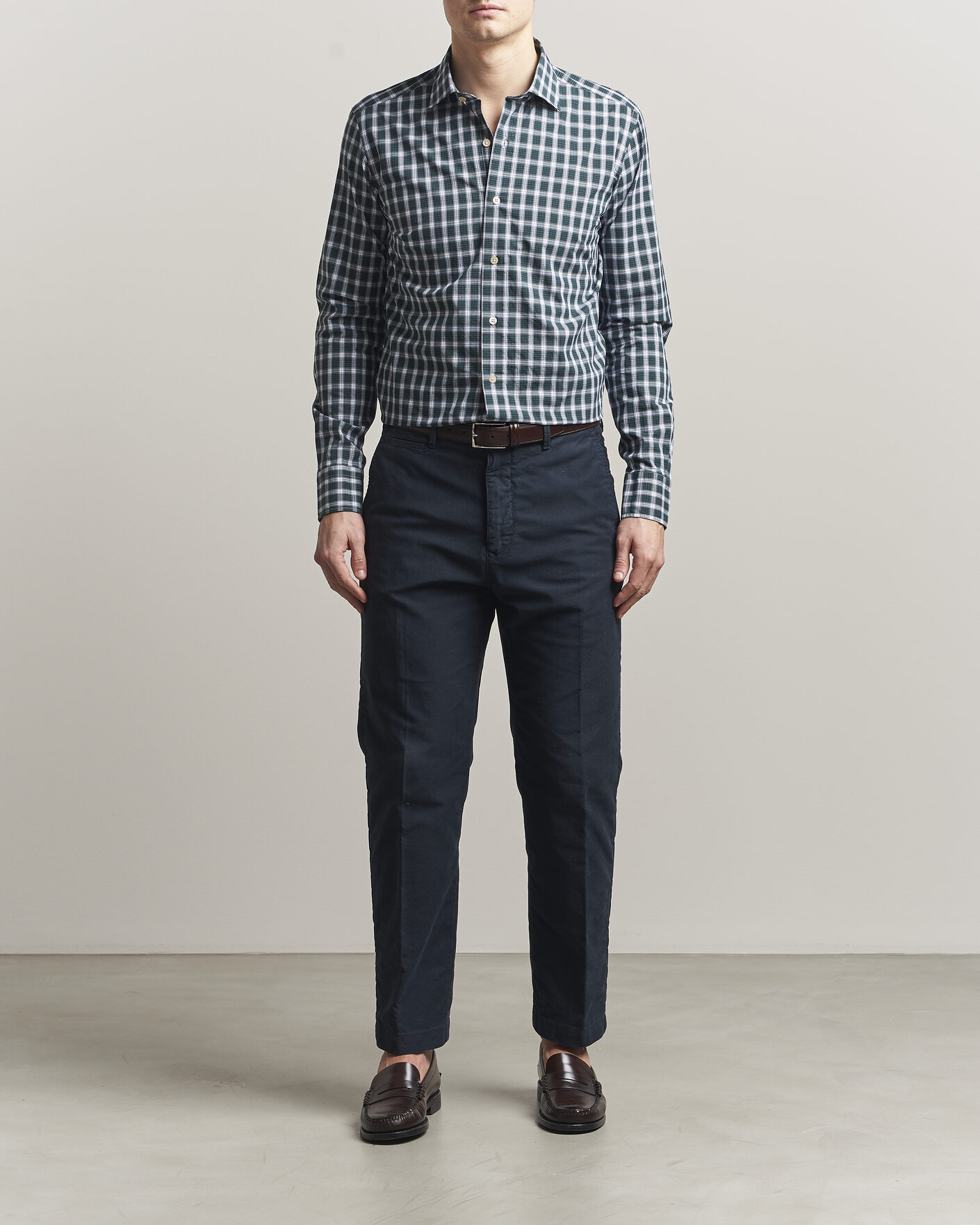 Heren | Overhemden | Grigio | Washed Casual Shirt Green Check