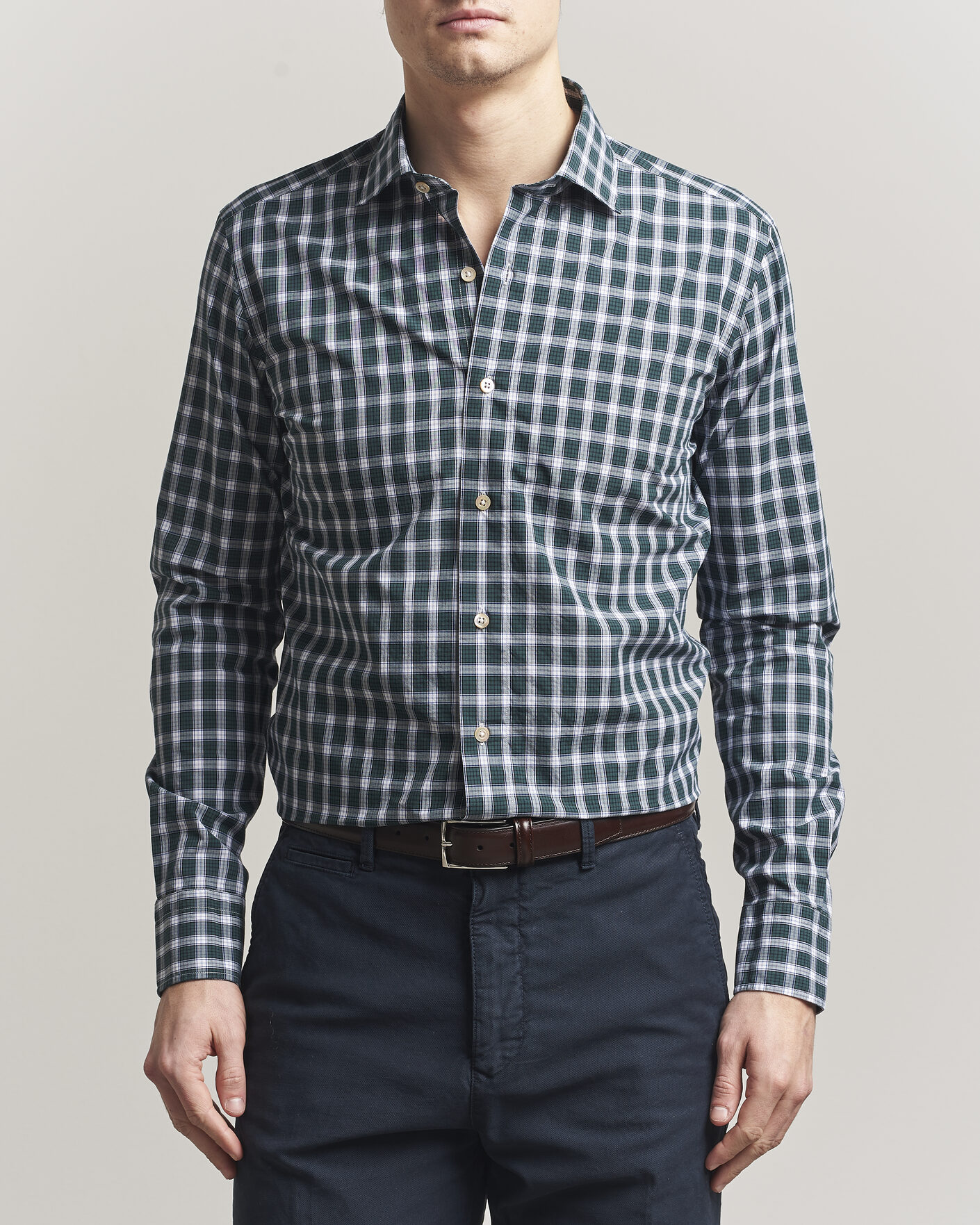 Heren | Overhemden | Grigio | Washed Casual Shirt Green Check