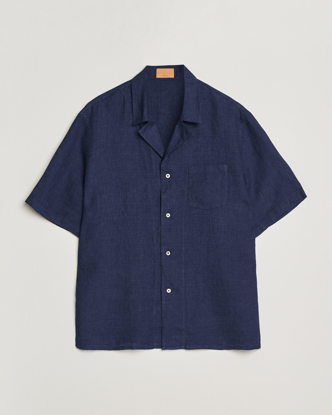 Heren | Overhemden | Grigio | Linen Camp Collar Shirt Navy