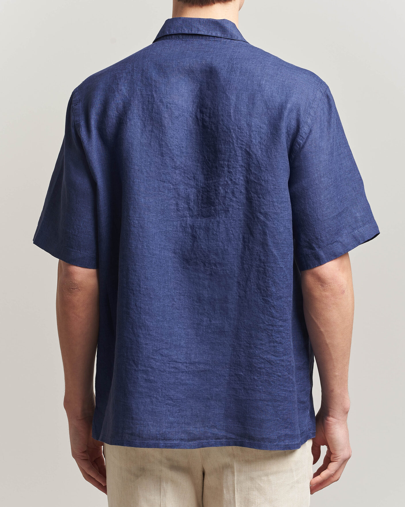 Heren | Overhemden | Grigio | Linen Camp Collar Shirt Navy