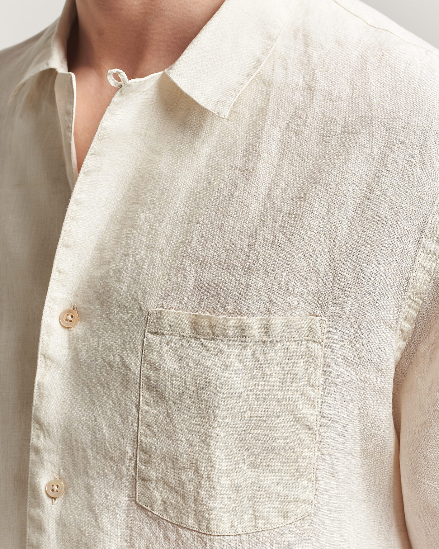 Heren | Overhemden | Grigio | Linen Camp Collar Shirt White