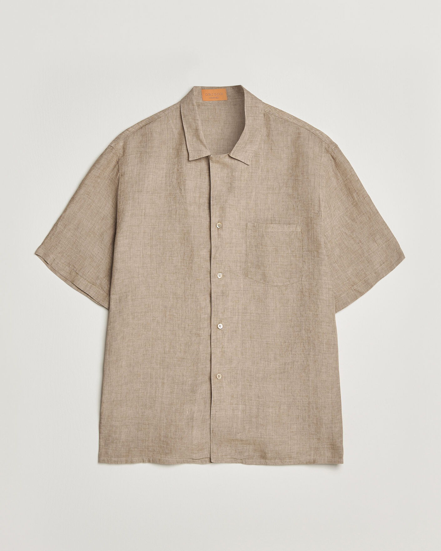 Heren | Overhemden | Grigio | Linen Camp Collar Shirt Brown