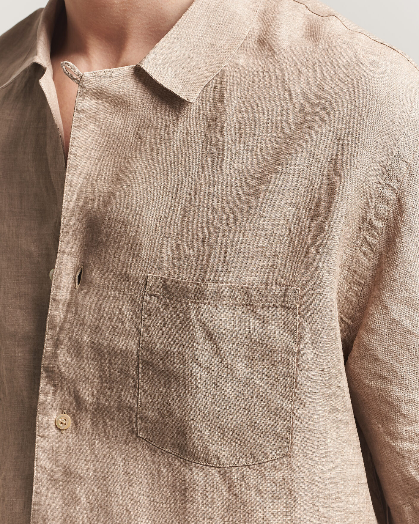Heren | Overhemden | Grigio | Linen Camp Collar Shirt Brown