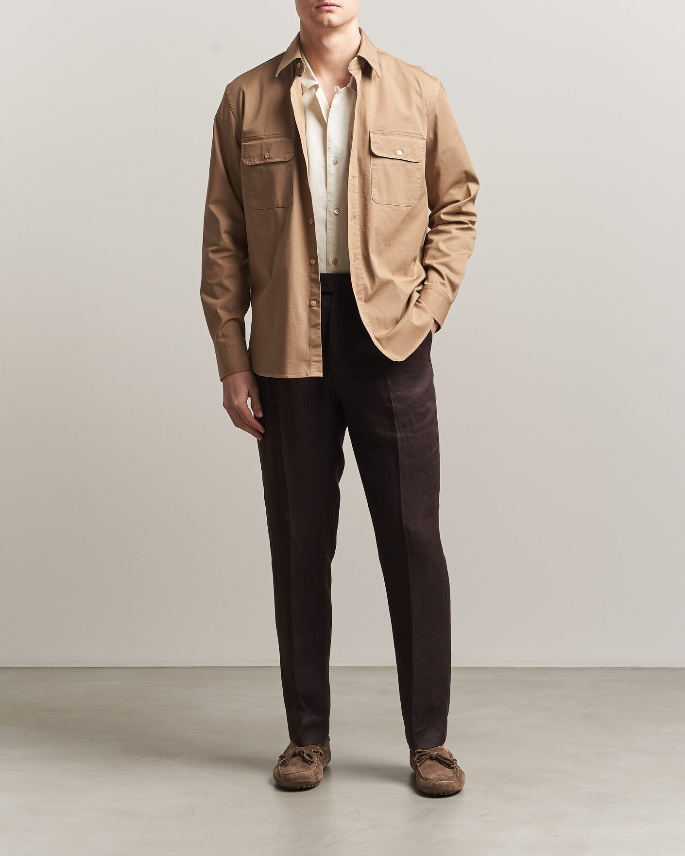 Heren | Overhemden | Grigio | Illinois Cotton Overshirt Khaki