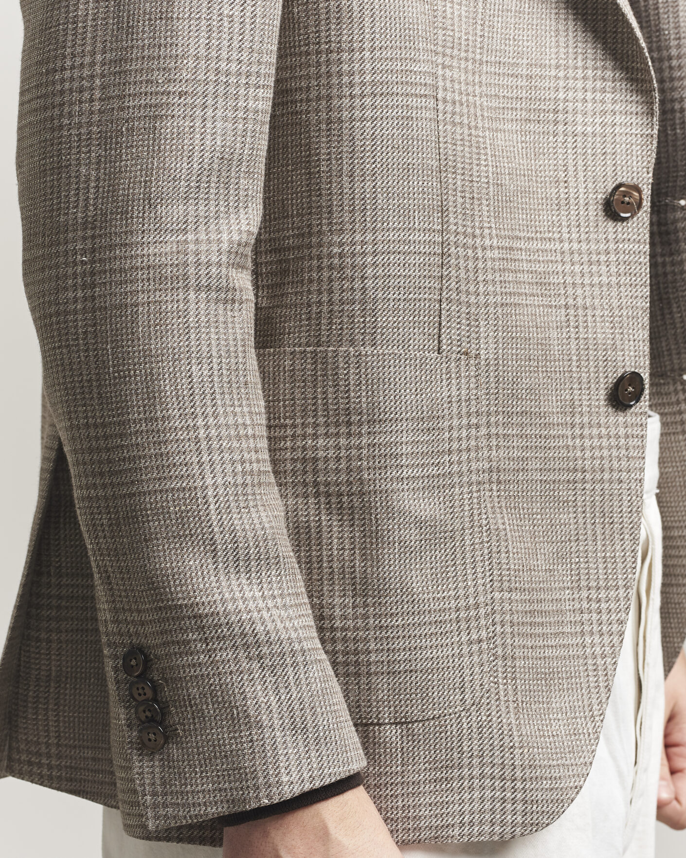 Heren | Blazers | L.B.M. 1911 | Jack Regular Fit Linen/Wool Checked Blazer Taupe