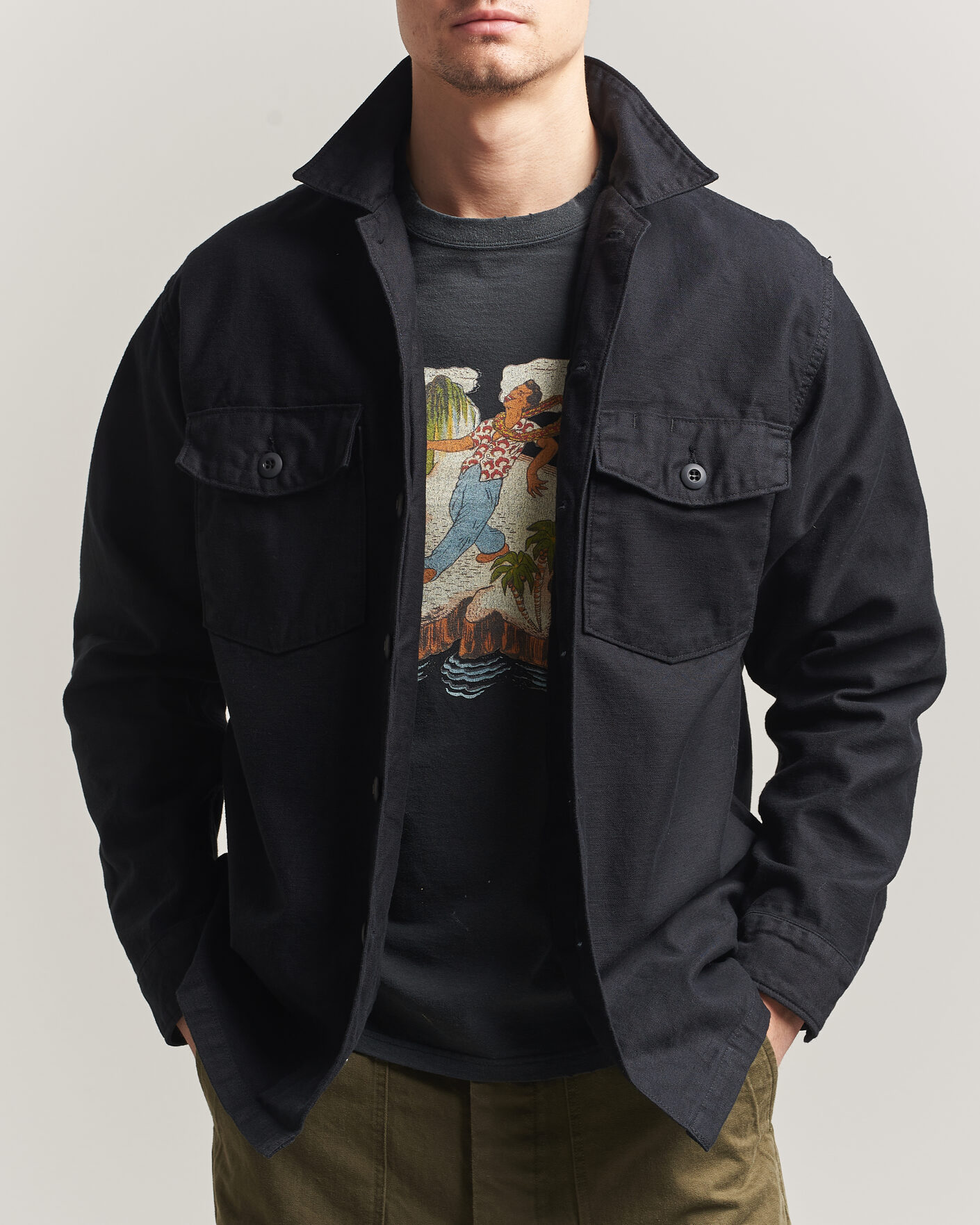 Heren | Overhemden | orSlow | Cotton Sateen US Army Overshirt Black