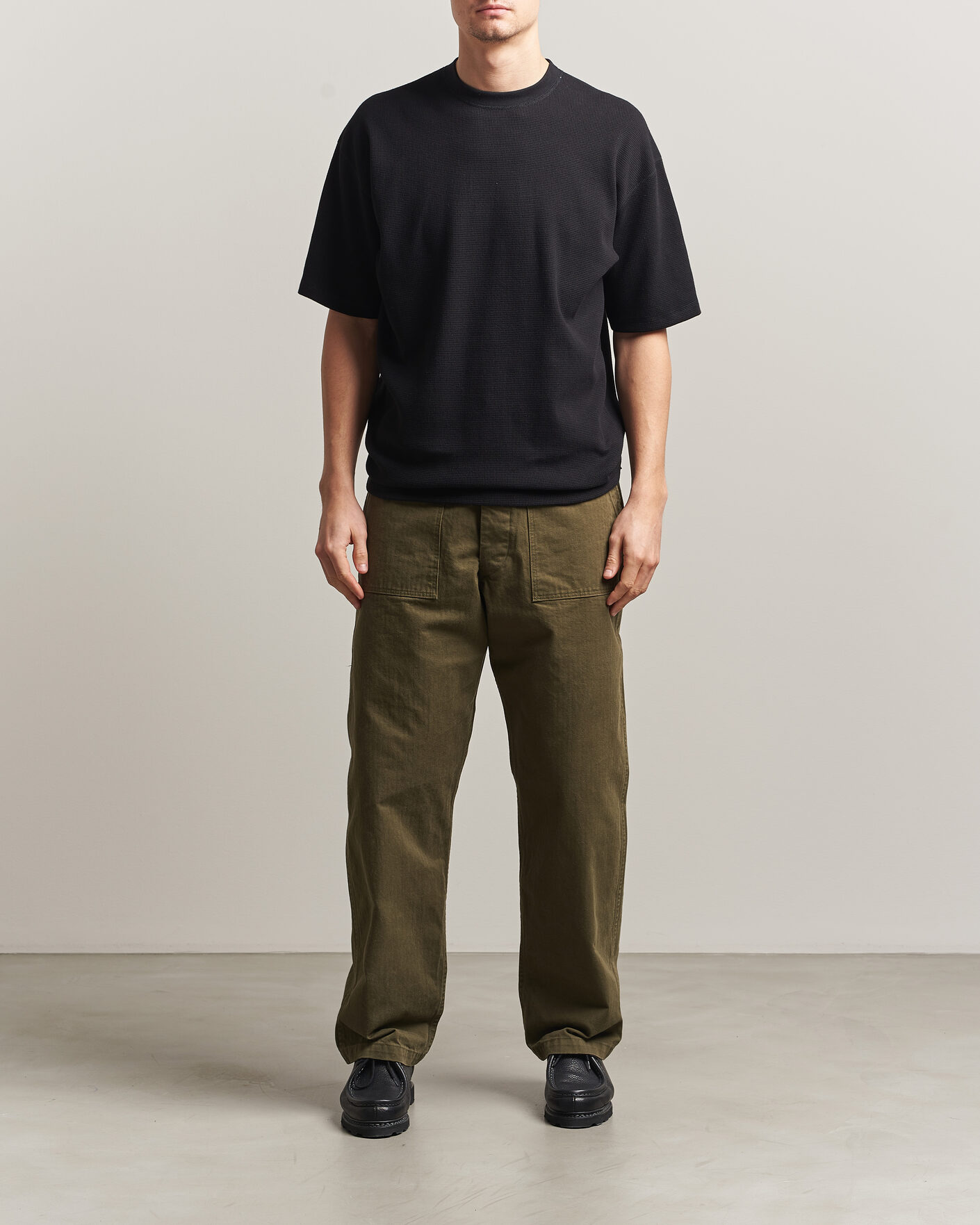 Heren | T-shirts | orSlow | Waffle Cotton T-Shirt Black