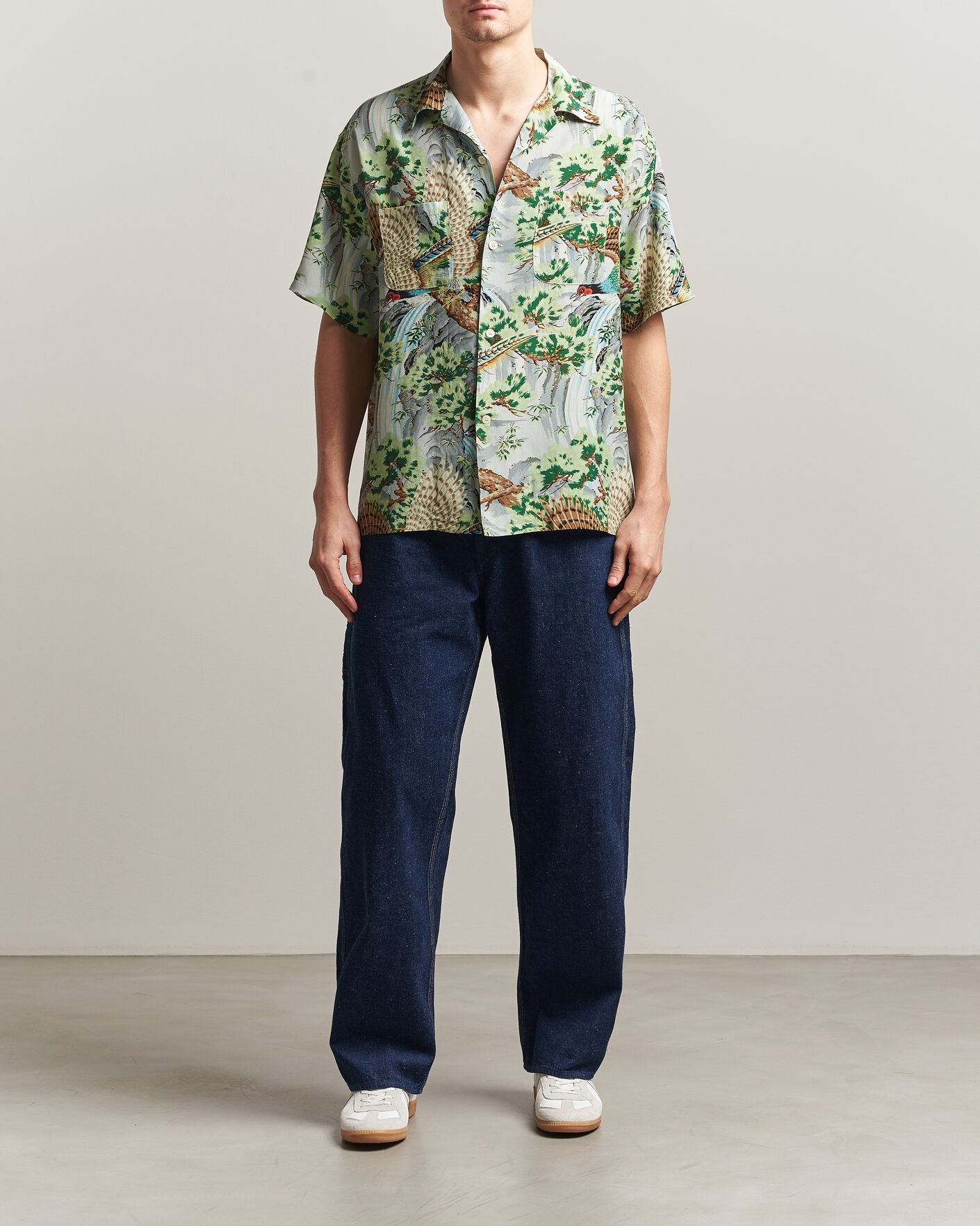Heren | Overhemden | orSlow | Peacock Garden Hawaiian Shirt Green