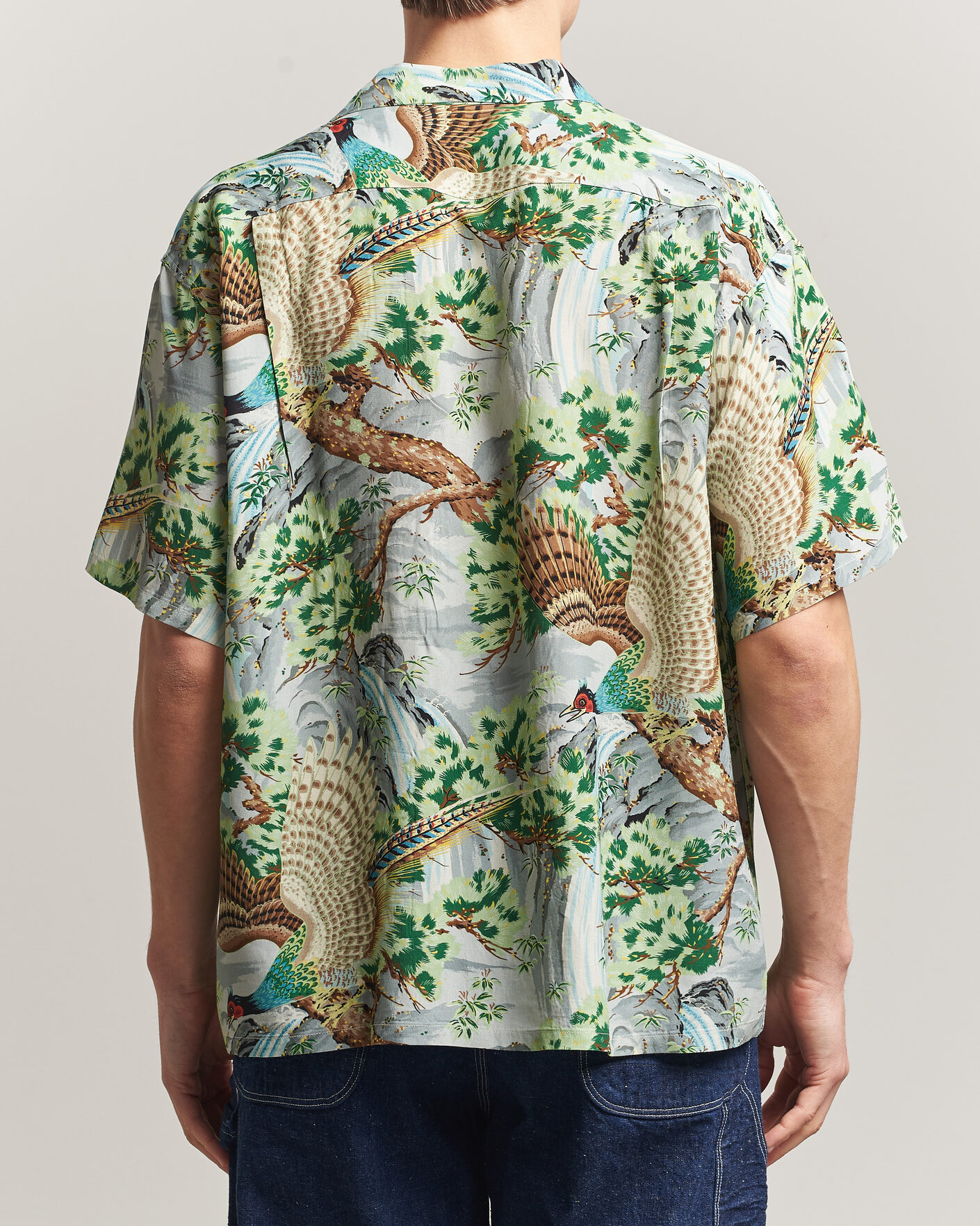 Heren | Overhemden | orSlow | Peacock Garden Hawaiian Shirt Green