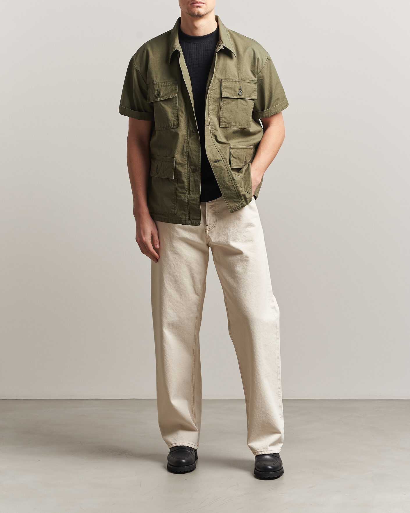 Heren | Overhemden | orSlow | Short Sleeve Utility Shirt Army Green