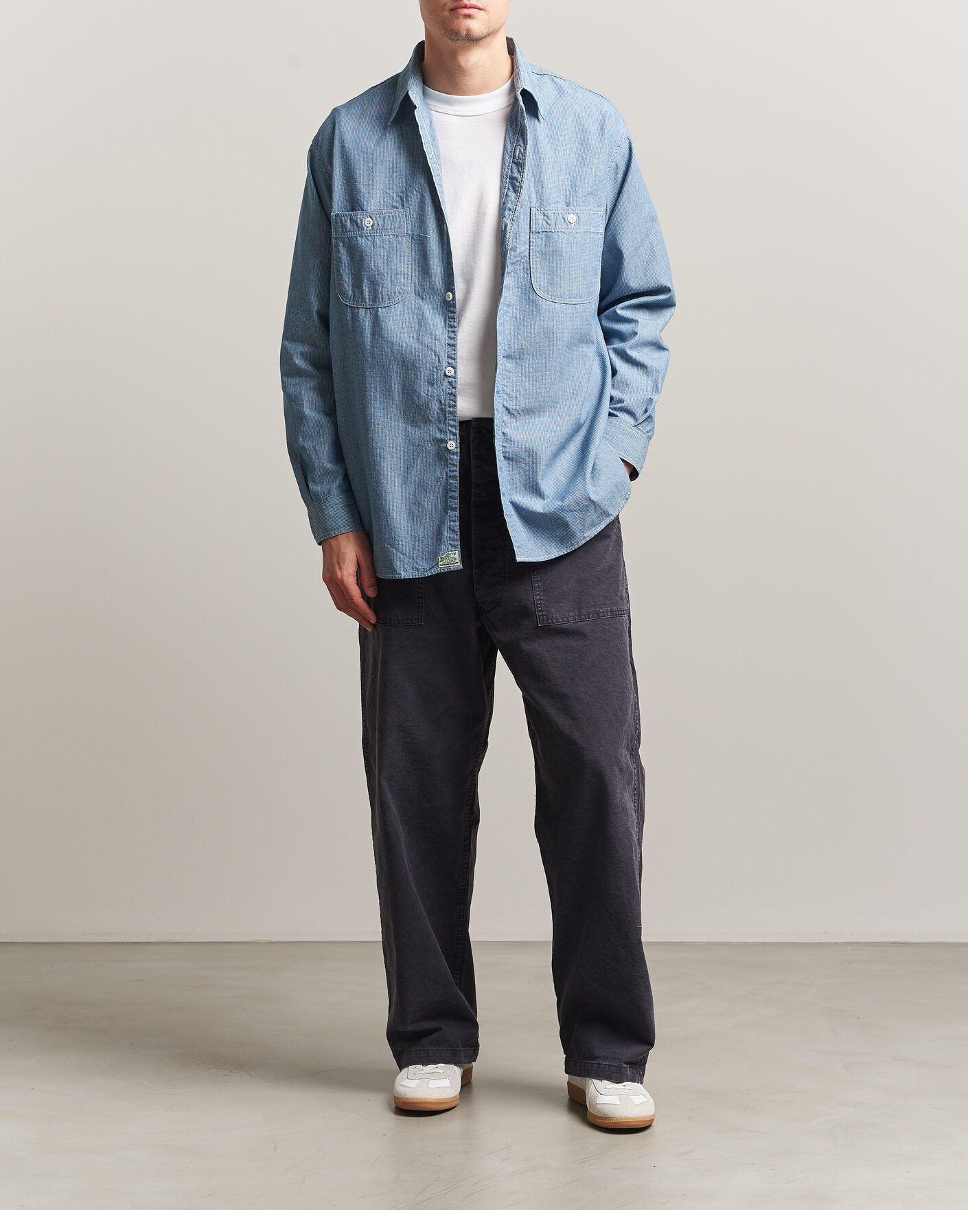 Heren | Overhemden | orSlow | Relax Fit Chambray Work Shirt Hickory Stirpe