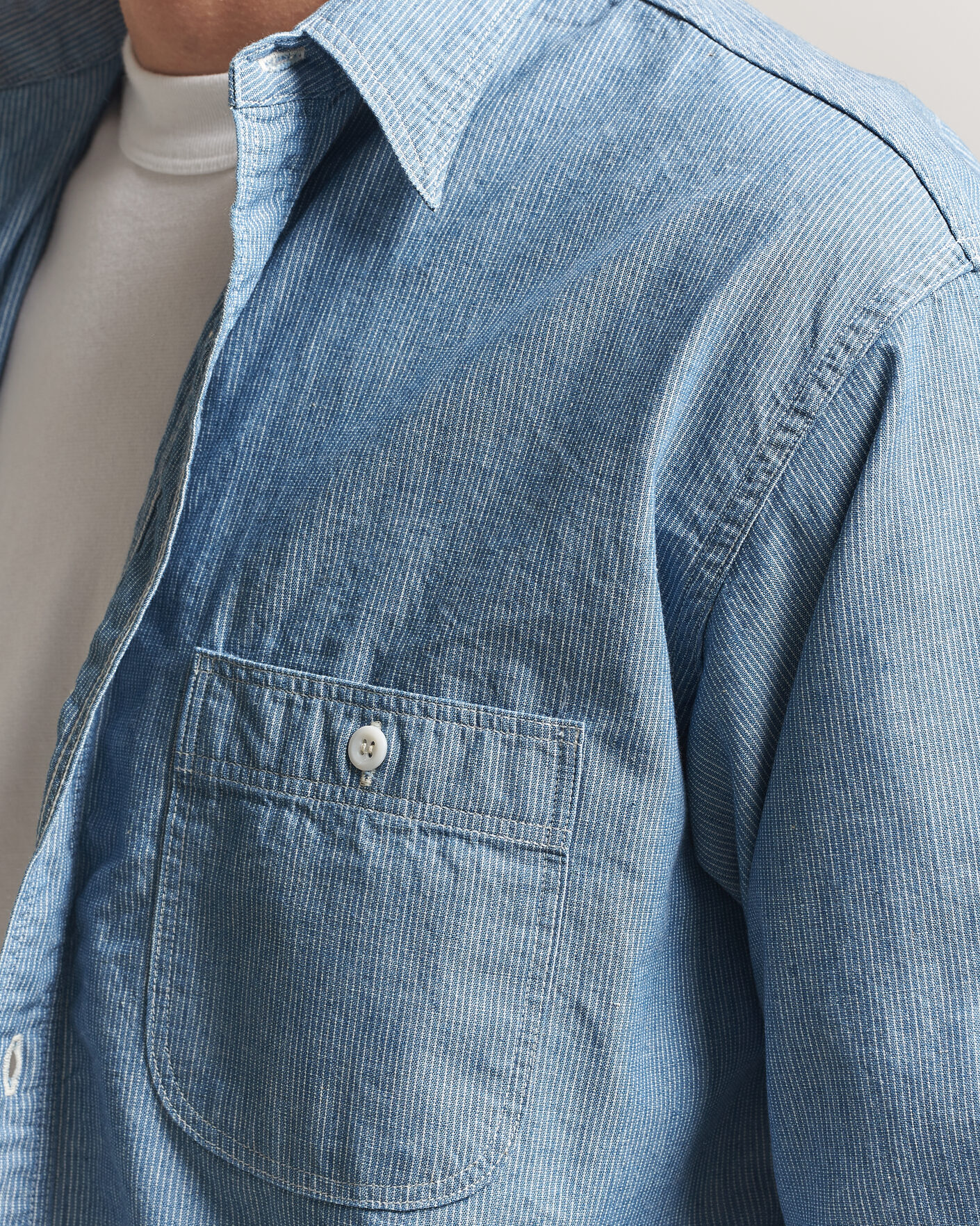 Heren | Overhemden | orSlow | Relax Fit Chambray Work Shirt Hickory Stirpe