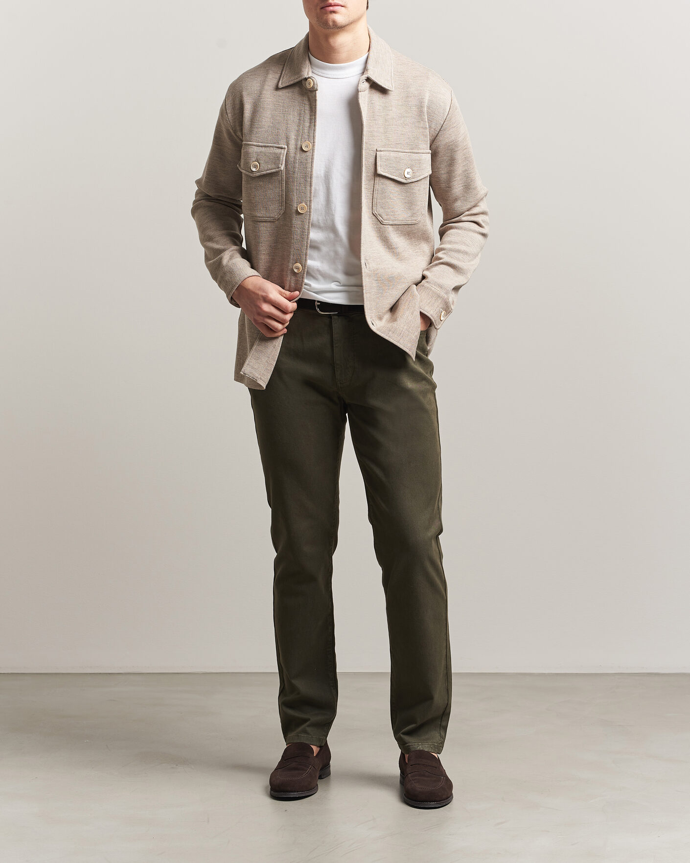 Heren | Broeken | Oscar Jacobson | Slim Fit 5-Pocket Chino  Olive