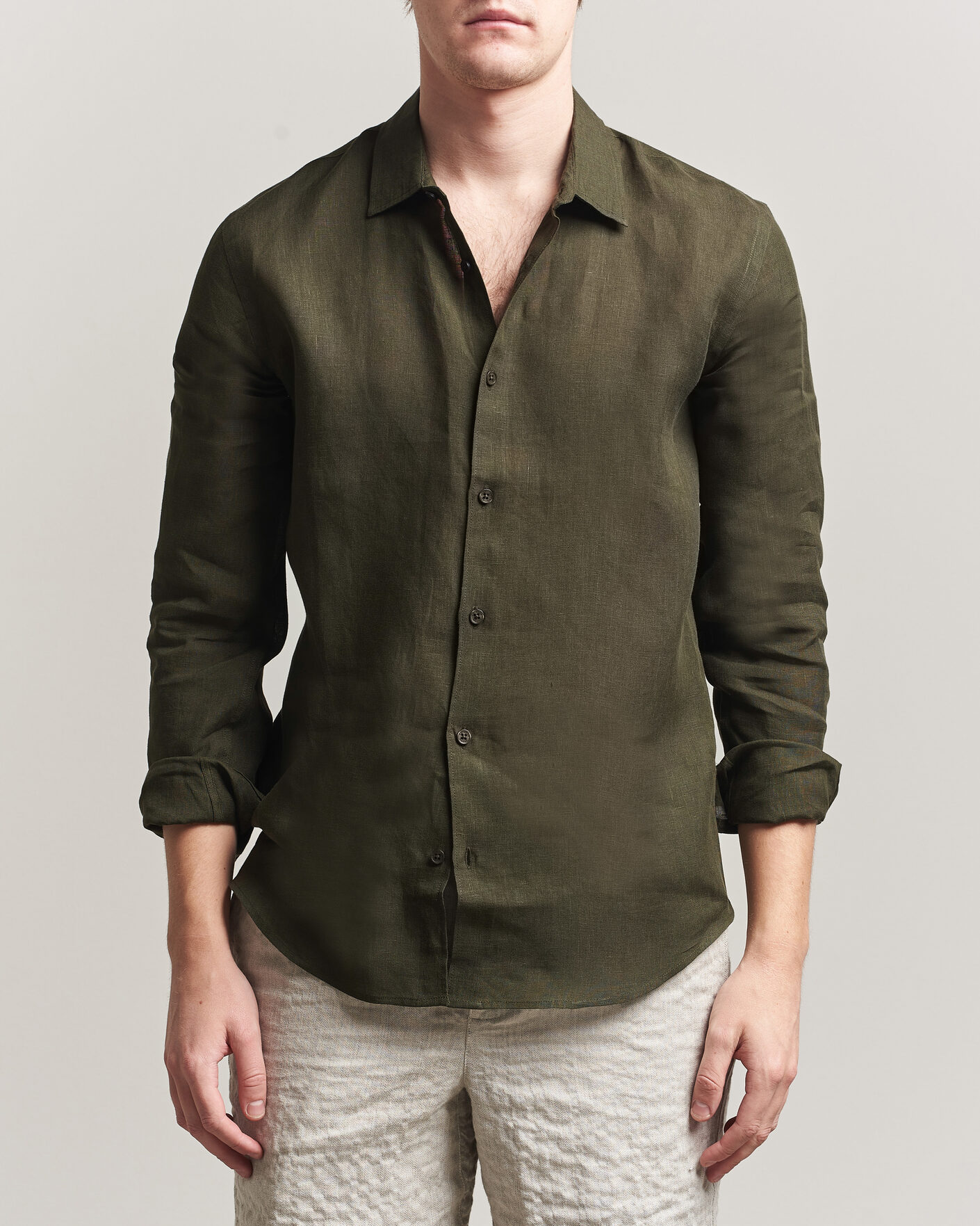 Heren | Overhemden | Orlebar Brown | Giles Linen Stiched Shirt Bayleaf Green