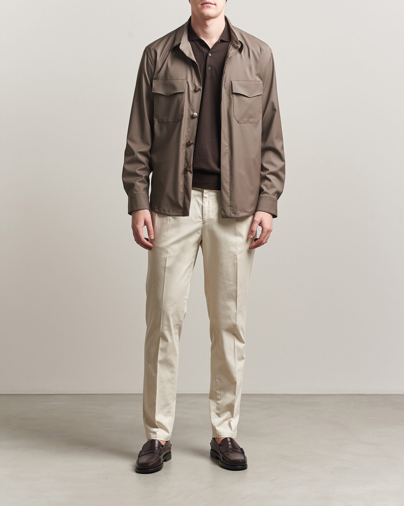 Heren | Broeken | Briglia 1949 | Easy Fit Pleated Cotton Stretch Chino Cream