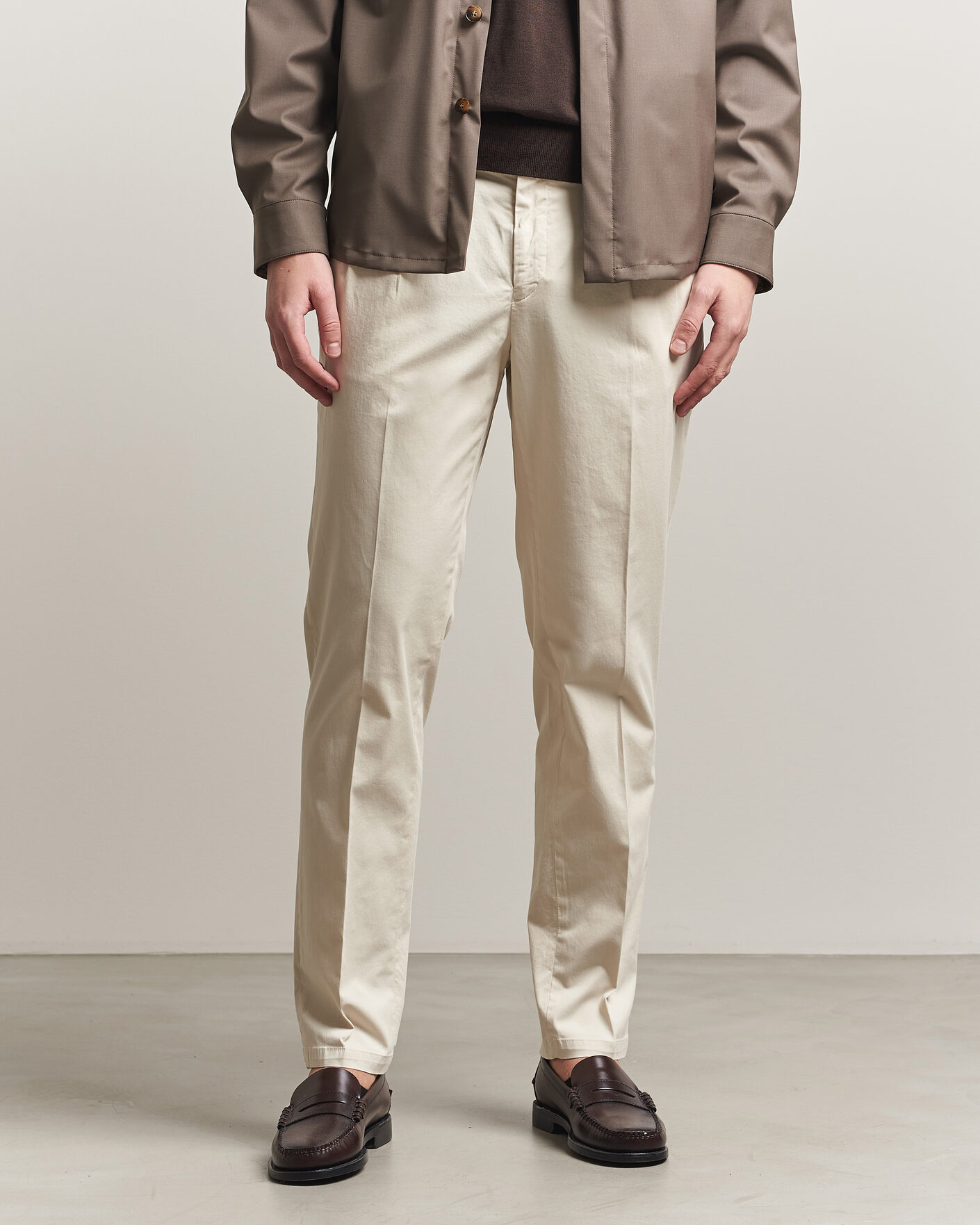 Heren | Broeken | Briglia 1949 | Easy Fit Pleated Cotton Stretch Chino Cream