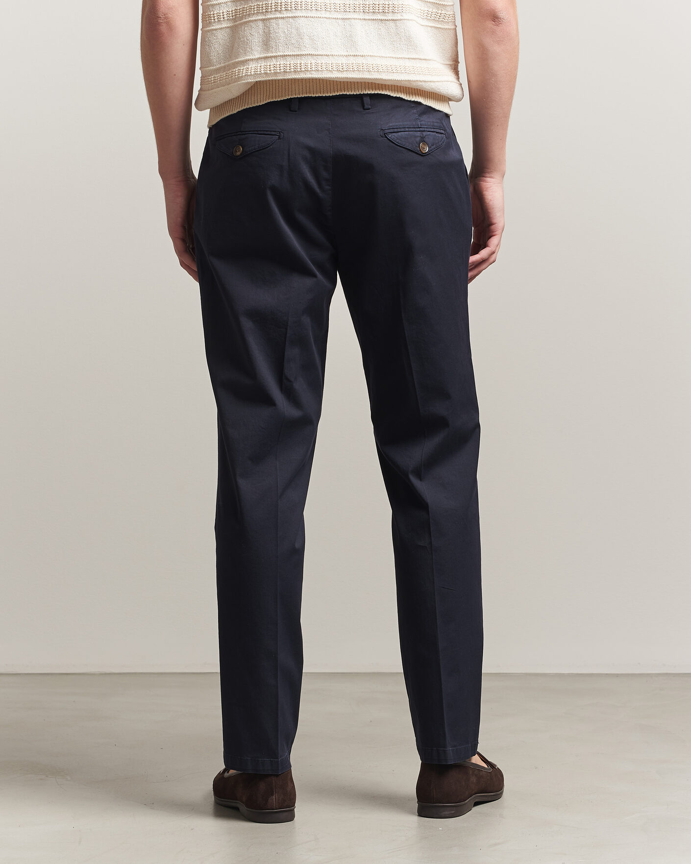 Heren | Broeken | Briglia 1949 | Easy Fit Pleated Cotton Stretch Chino Navy