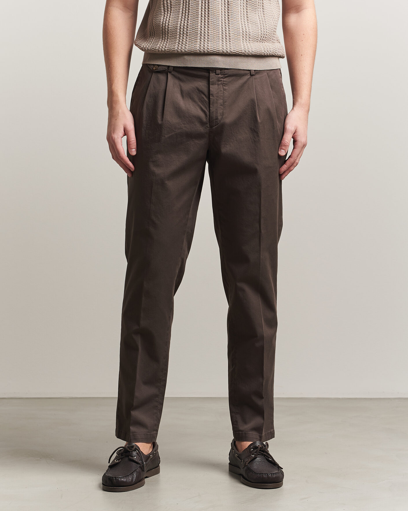 Heren | Broeken | Briglia 1949 | Easy Fit Pleated Cotton Stretch Chino Brown