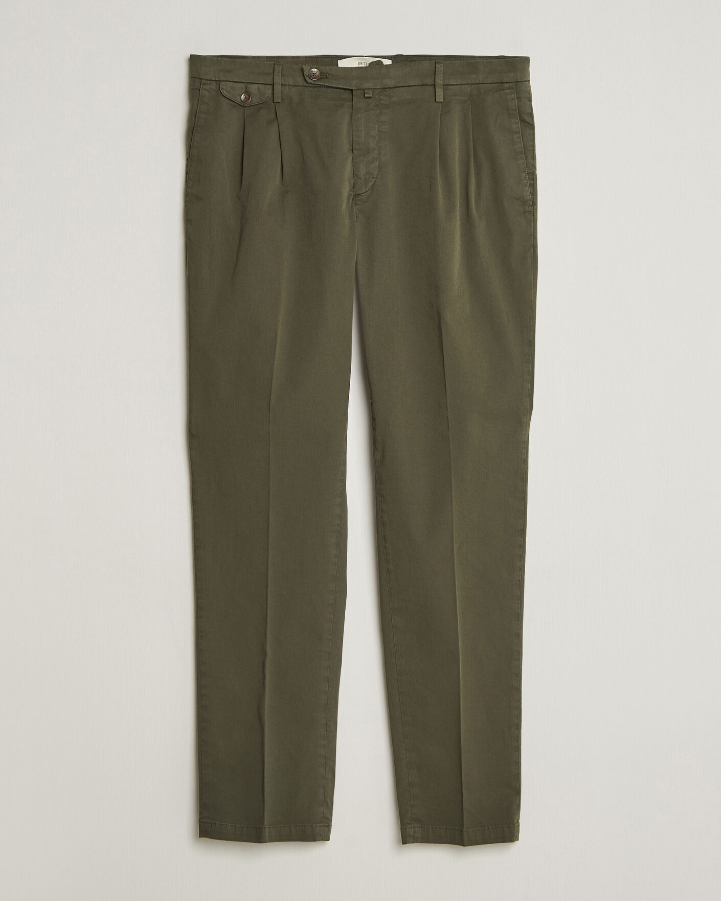 Heren | Broeken | Briglia 1949 | Easy Fit Pleated Cotton Stretch Chino Olive