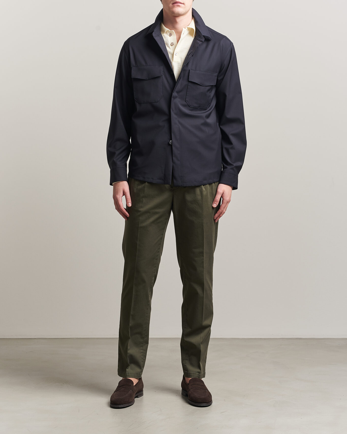 Heren | Broeken | Briglia 1949 | Easy Fit Pleated Cotton Stretch Chino Olive