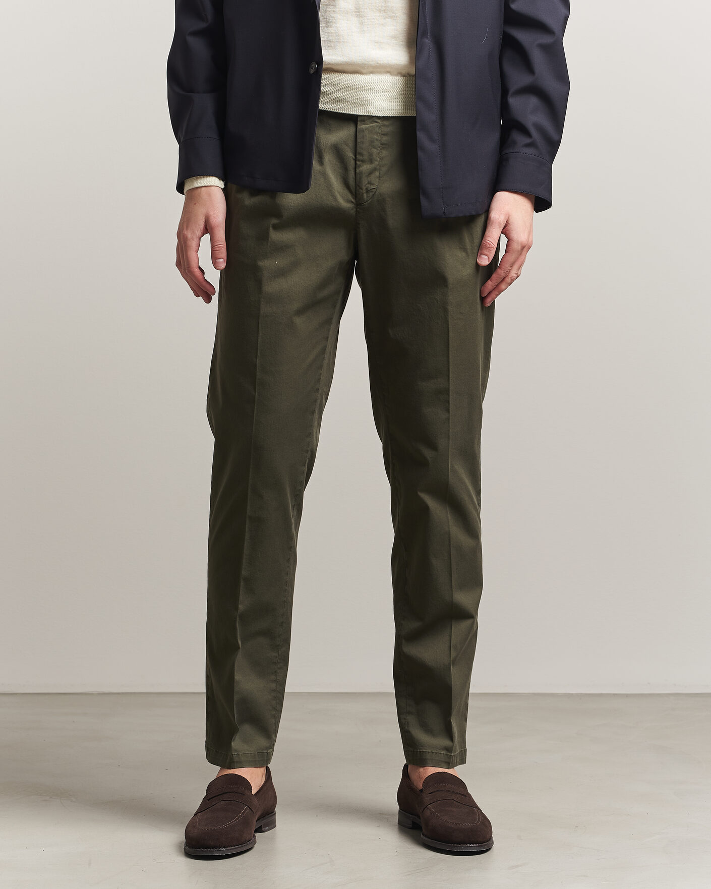 Heren | Broeken | Briglia 1949 | Easy Fit Pleated Cotton Stretch Chino Olive