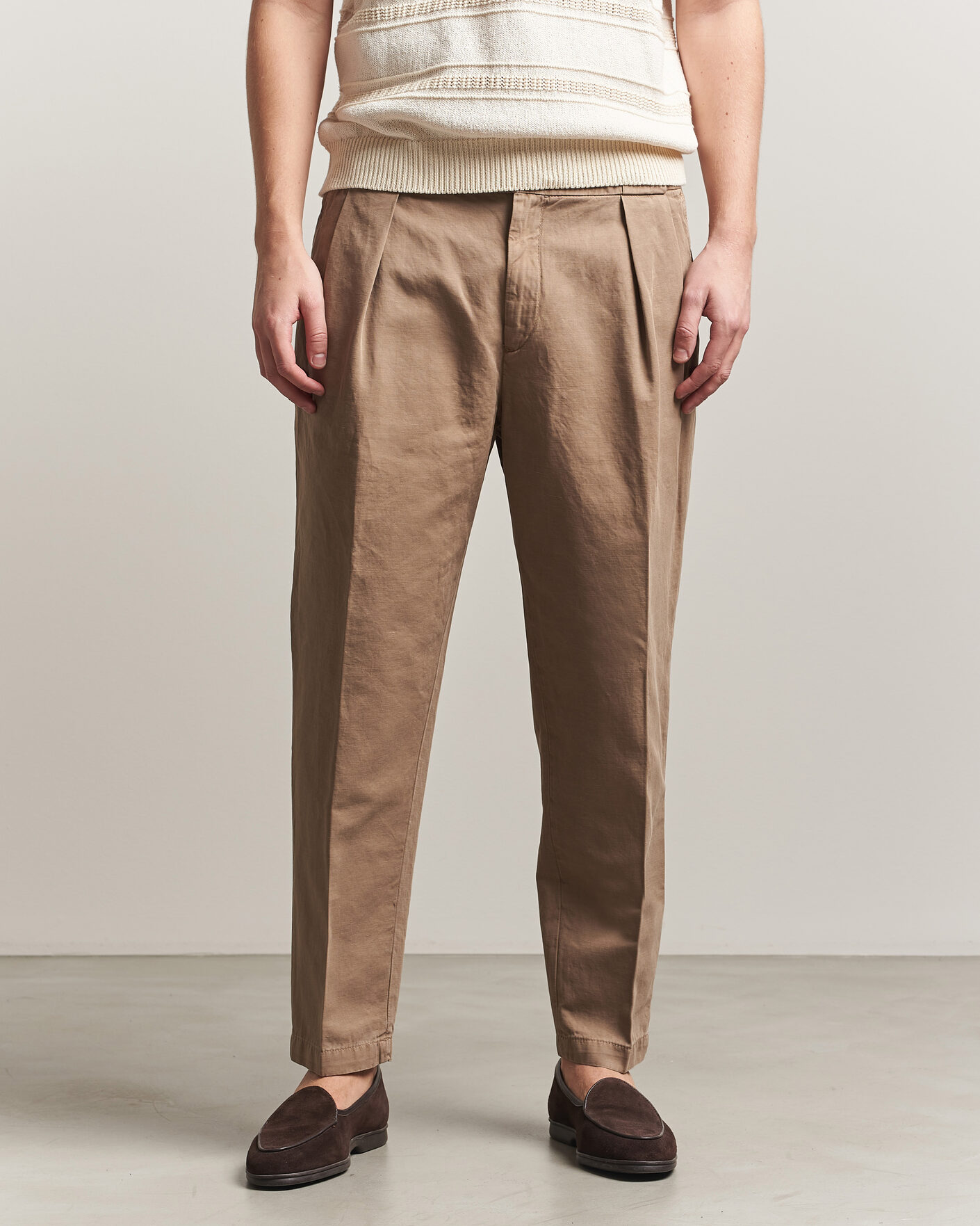 Heren | Broeken | Briglia 1949 | Portobello Loose Fit Cotton/Linen Trousers Beige
