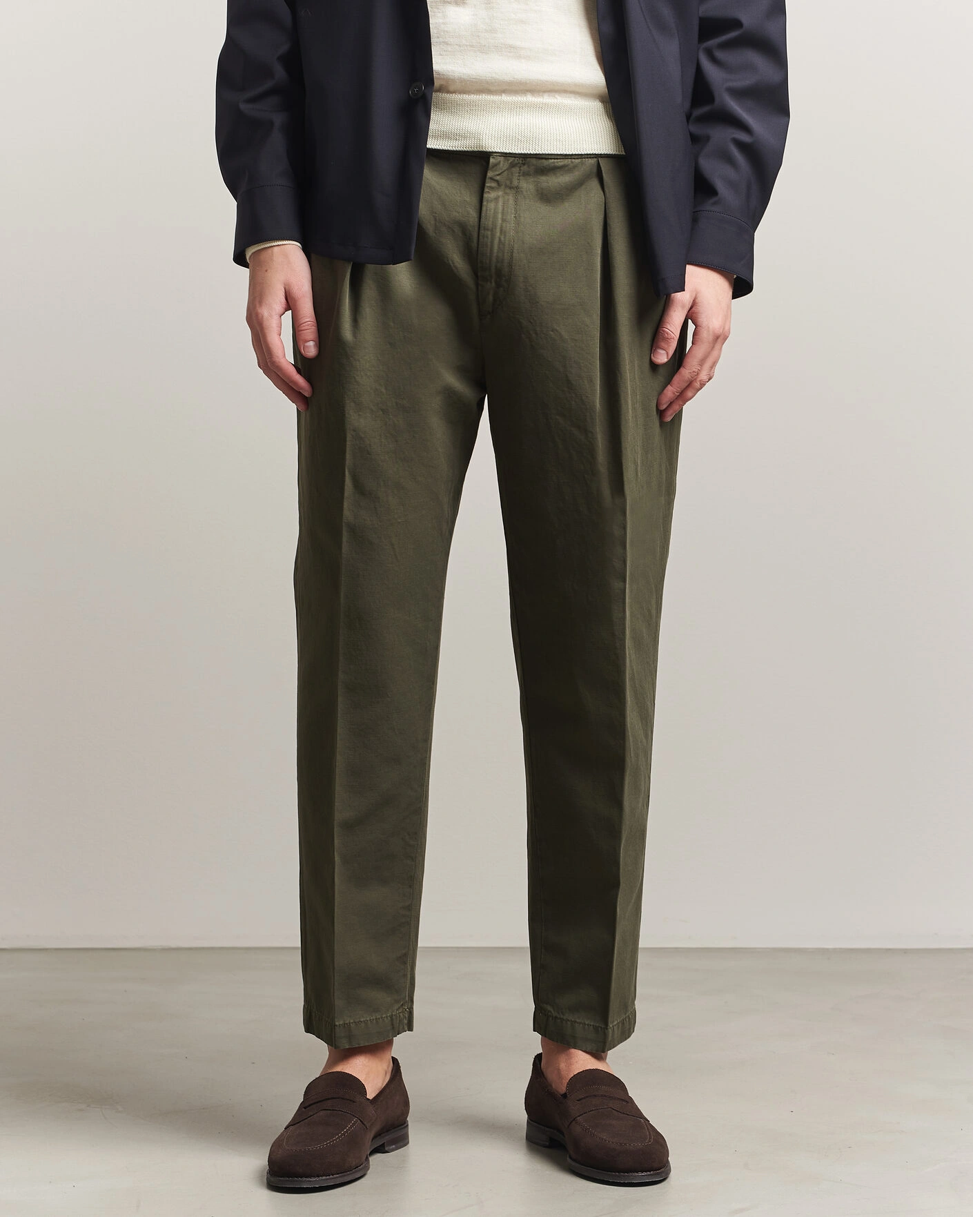 Heren | Broeken | Briglia 1949 | Portobello Loose Fit Cotton/Linen Trousers Olive