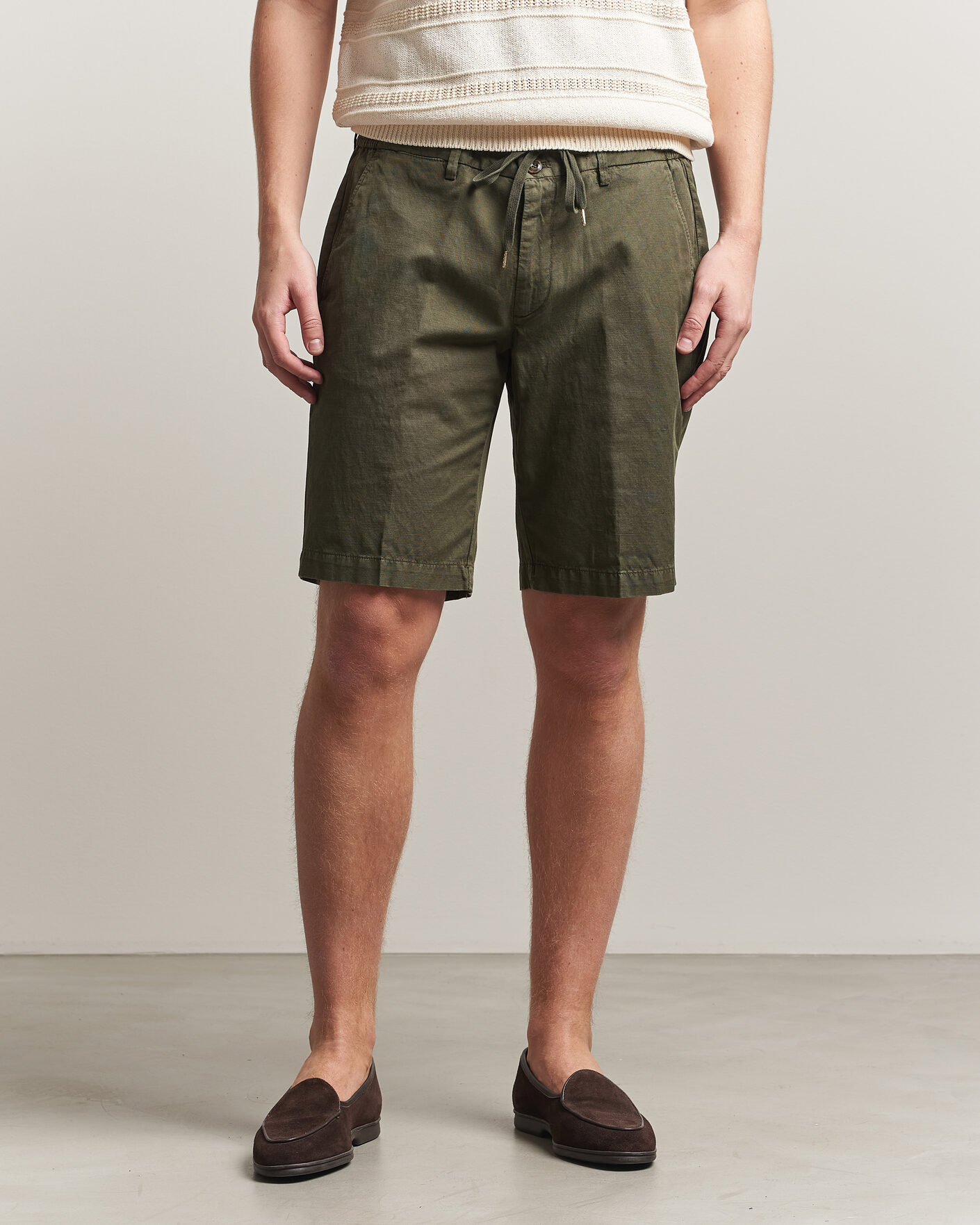 Heren | Korte broek | Briglia 1949 | Cotton/Linen Drawstring Shorts Olive