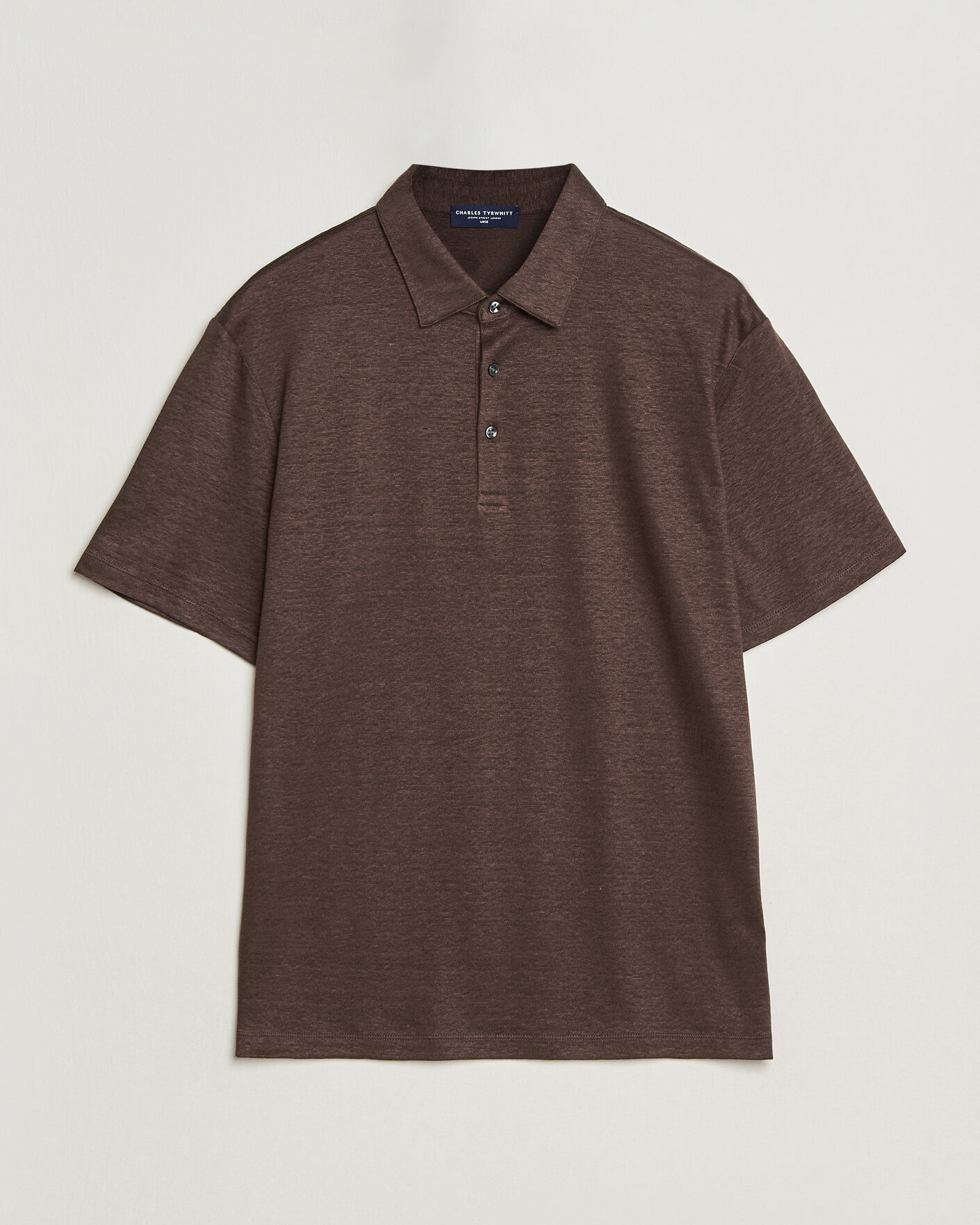 Heren | Polo's | Charles Tyrwhitt | Short Sleeve Linen Polo Chocolate Brown