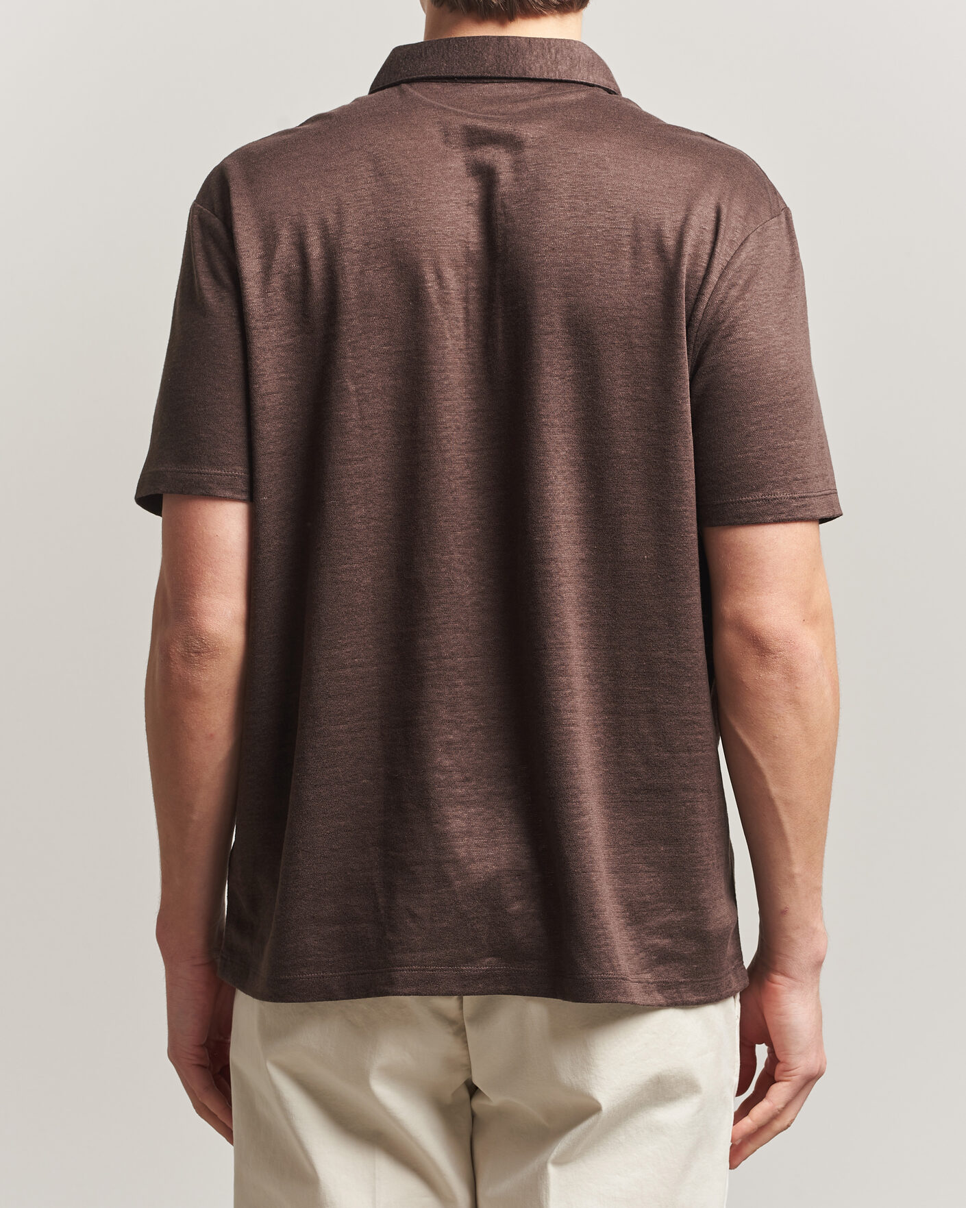 Heren | Polo's | Charles Tyrwhitt | Short Sleeve Linen Polo Chocolate Brown