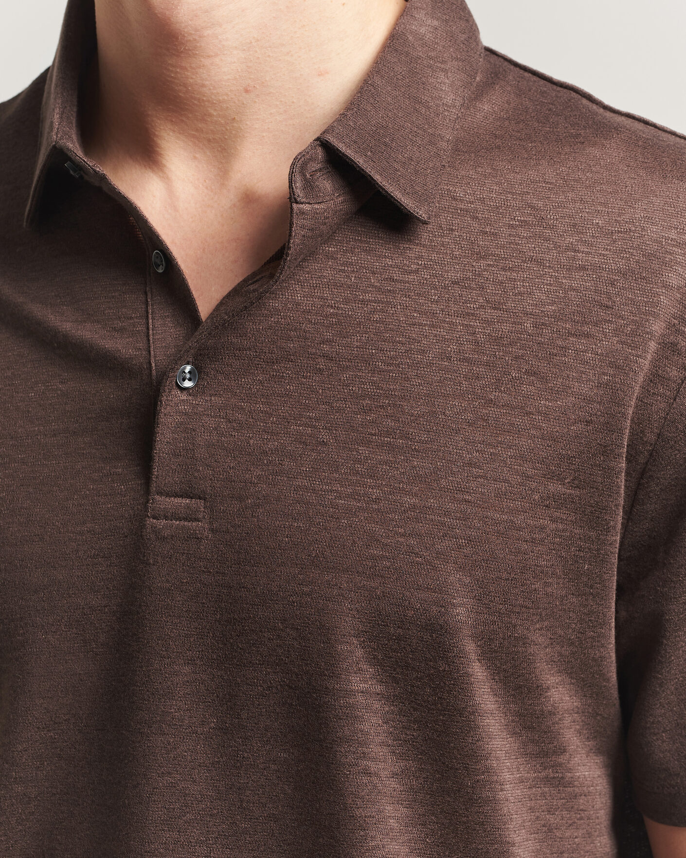 Heren | Polo's | Charles Tyrwhitt | Short Sleeve Linen Polo Chocolate Brown